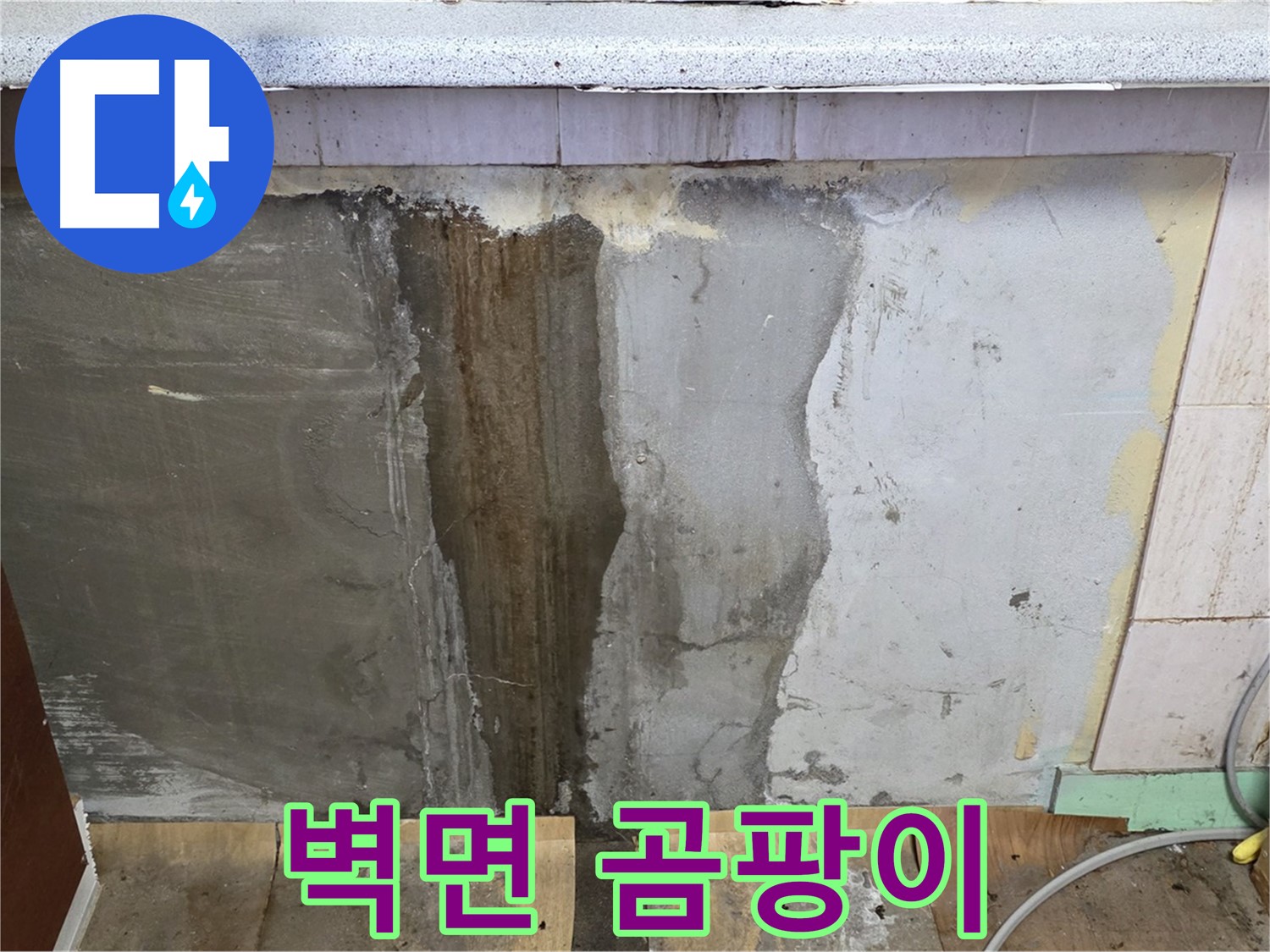 벽면 곰팡이 - 누수로 인해 싱크대 뒤 벽면에 곰팡이가 발생한 모습입니다.