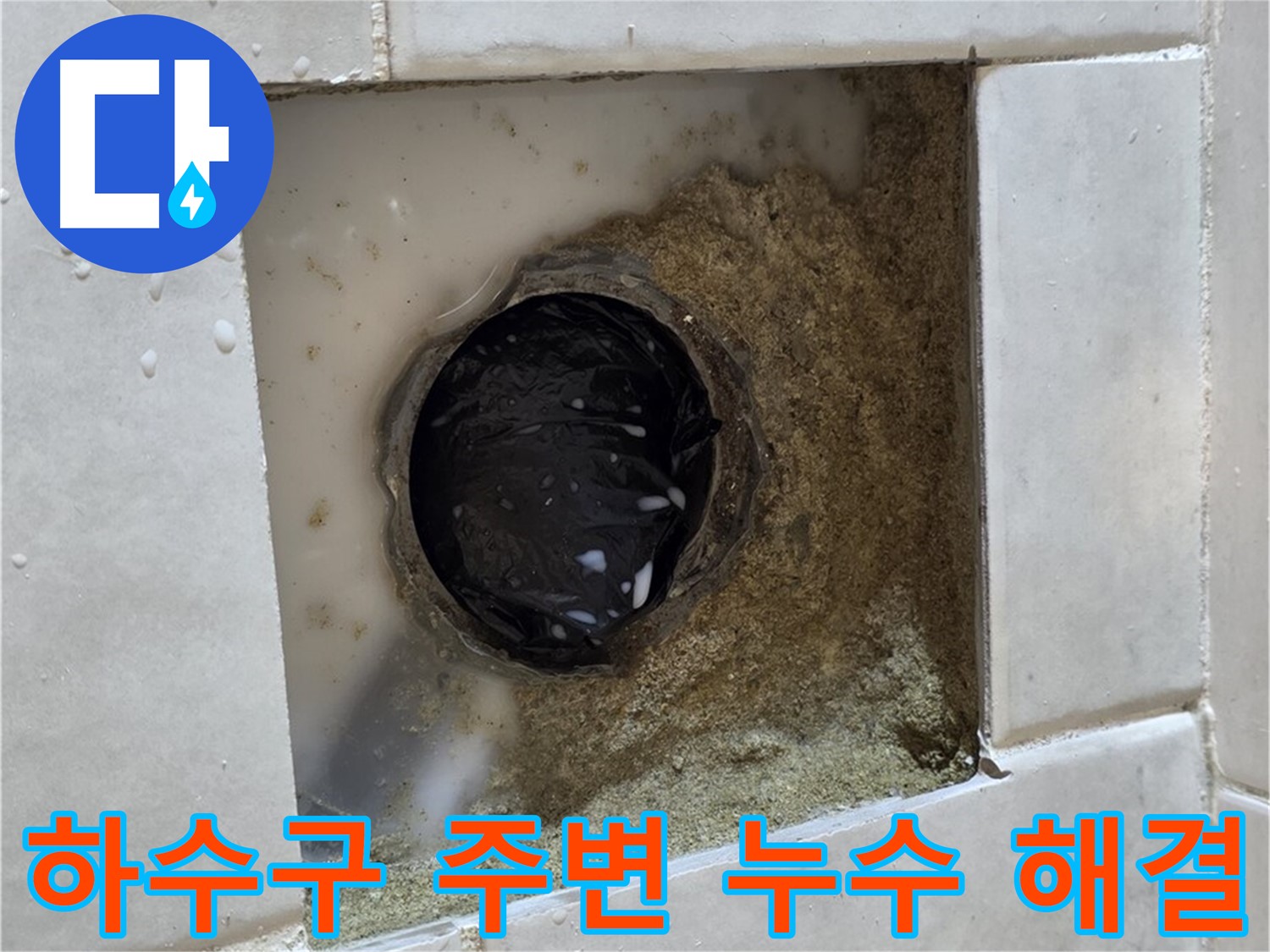 과천 문원동 욕실 하수구 주변 누수 - 물이 고여있는 하수구 주변, 깔끔한 시공으로 완벽하게 해결