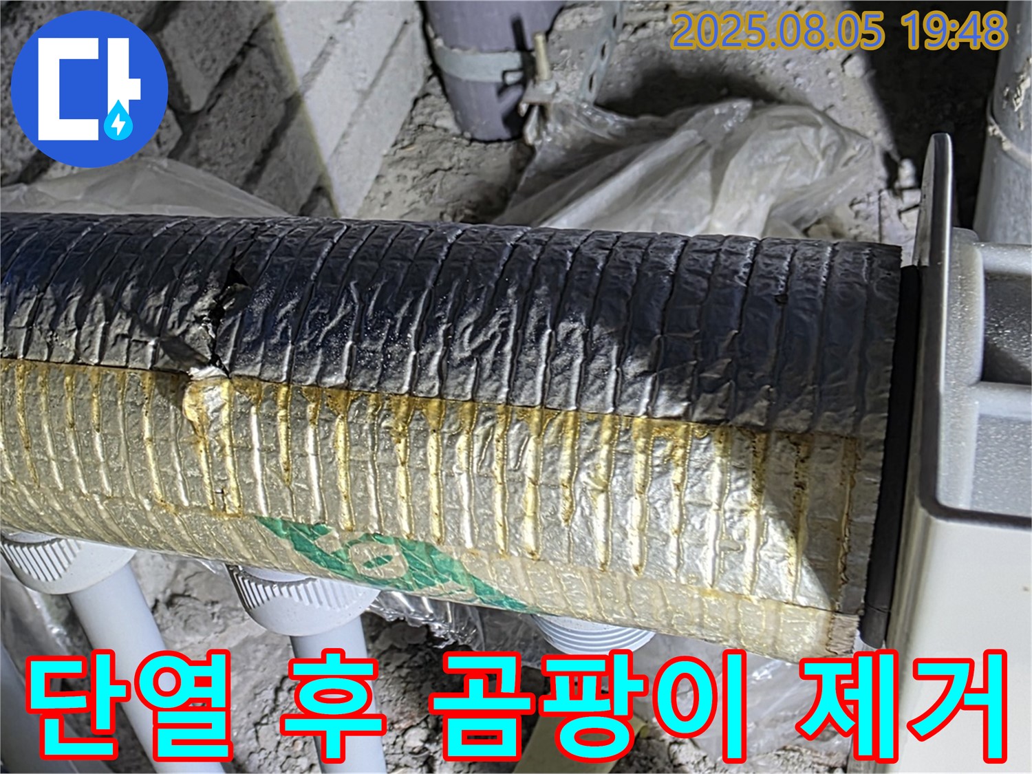삼숭동 누수탐지 - 양주 자이아파트 배관 단열 보강 후 곰팡이 깨끗하게 제거