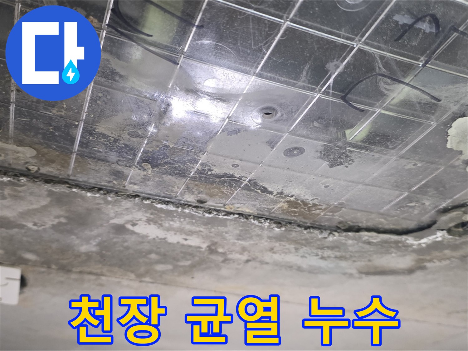 천장 균열 누수 - 천장에 생긴 균열을 통해 누수가 발생하고 있습니다.