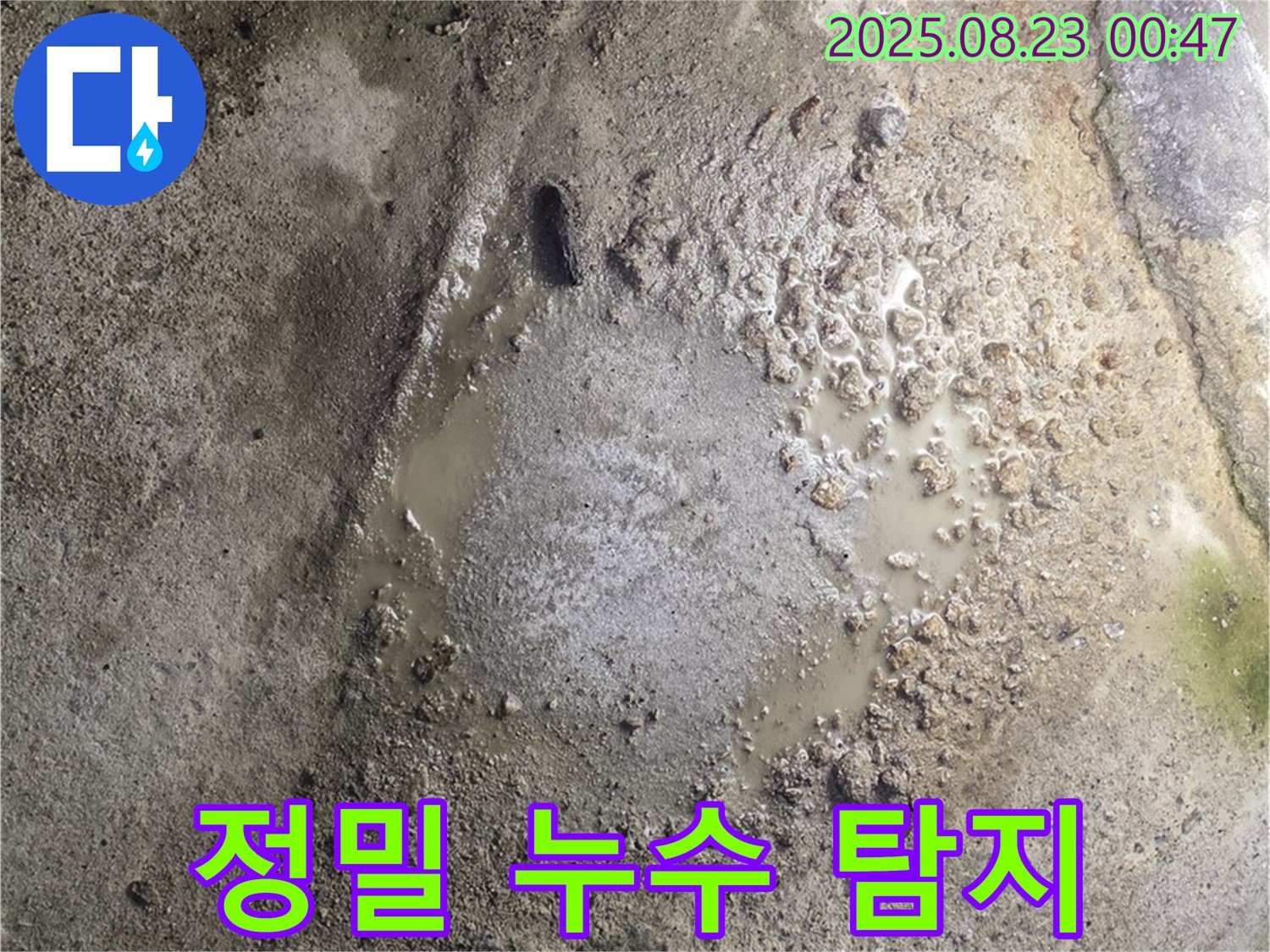정밀 누수 탐지 장비를 사용하여 누수 지점을 찾고 있는 모습입니다.