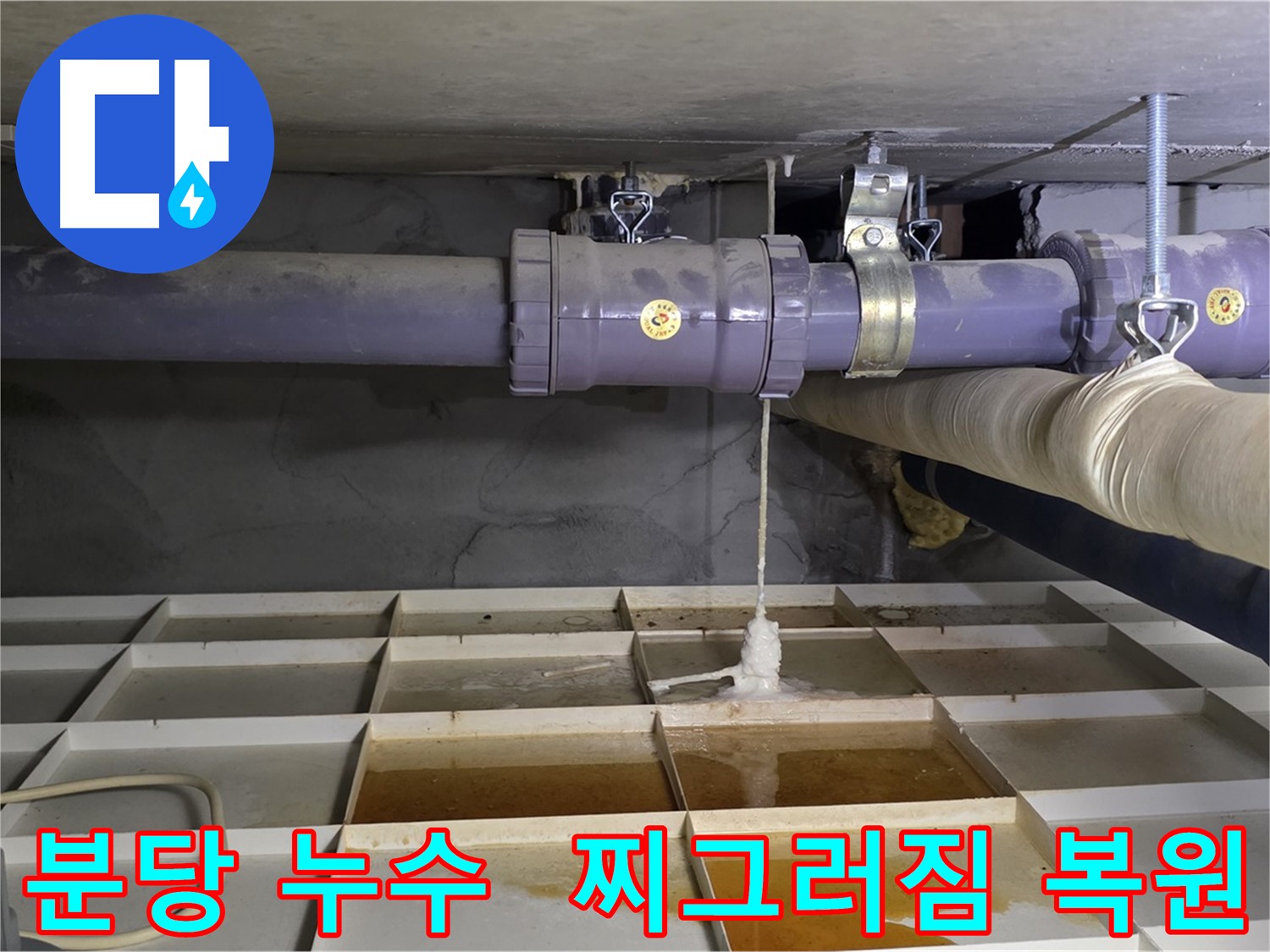 분당 산운마을 배관 누수 - 연결 부위 찌그러짐, 전문 장비로 복원