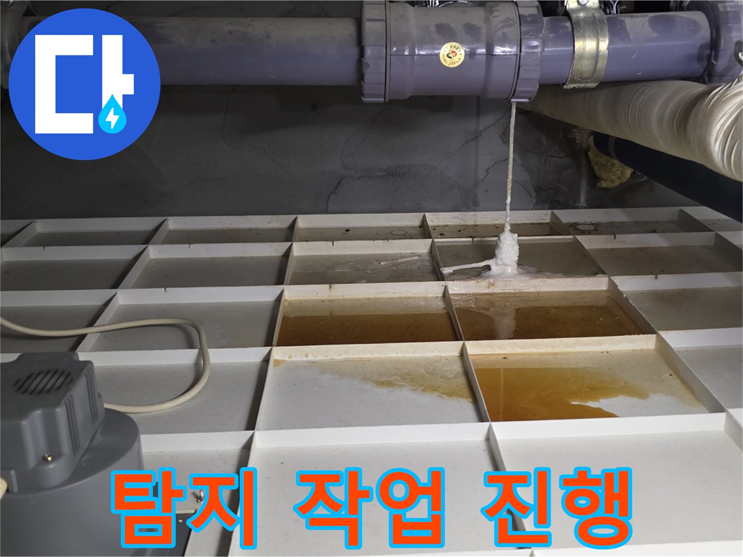 운중동 산운로 121 산운마을 6단지에서 누수 탐지 작업을 진행하는 모습 - 꼼꼼하게 살펴보고 있습니다.
