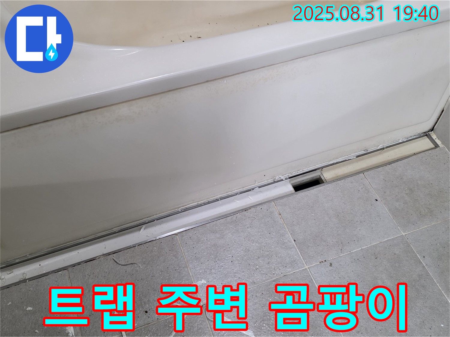 분당 정자동 욕조 누수 - 배수 트랩 주변 물때와 곰팡이