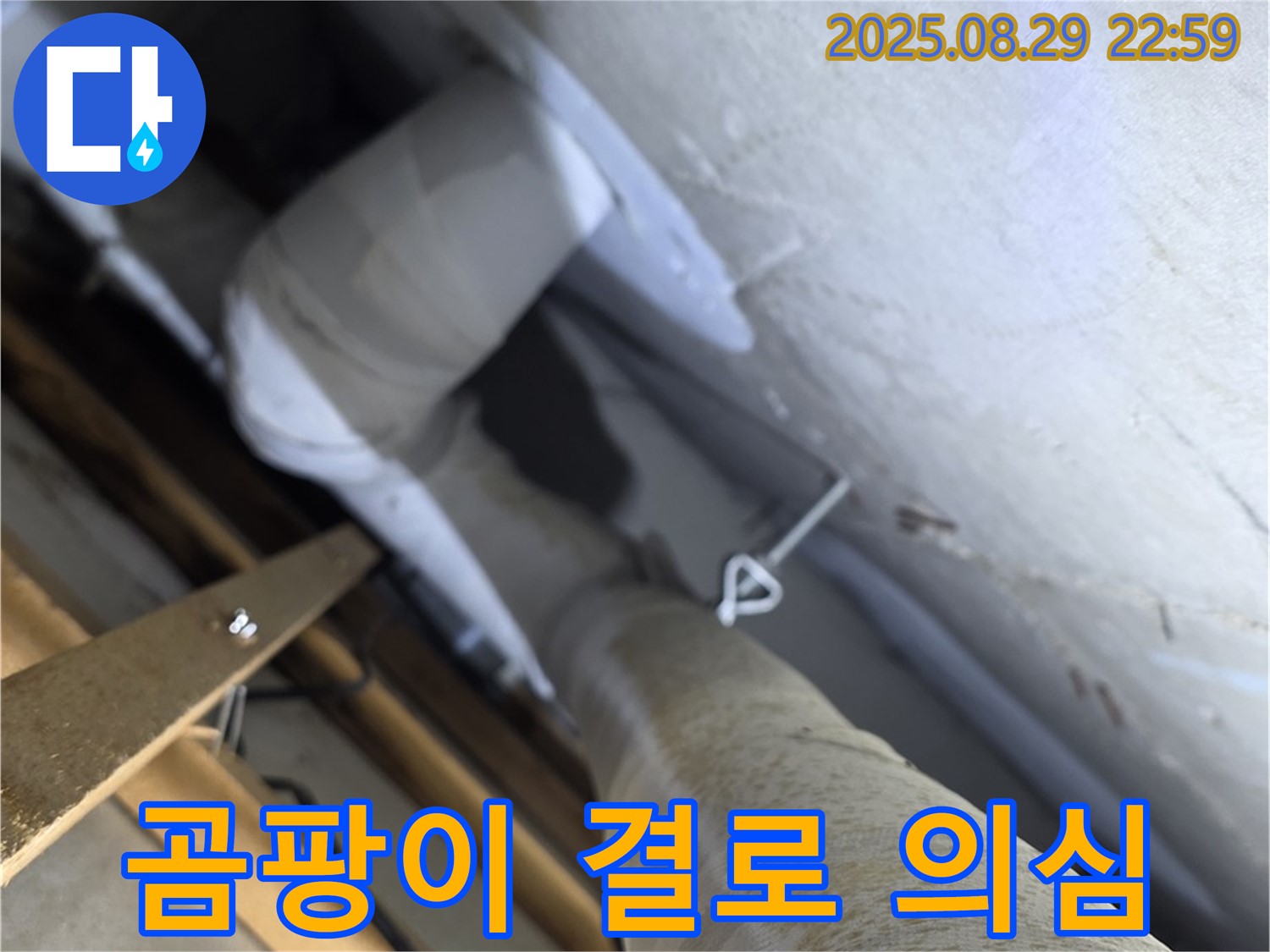 양주 백석 서광아침의빛 천장 배관 보온재 겉면 곰팡이 - 결로를 의심해봐야 합니다.