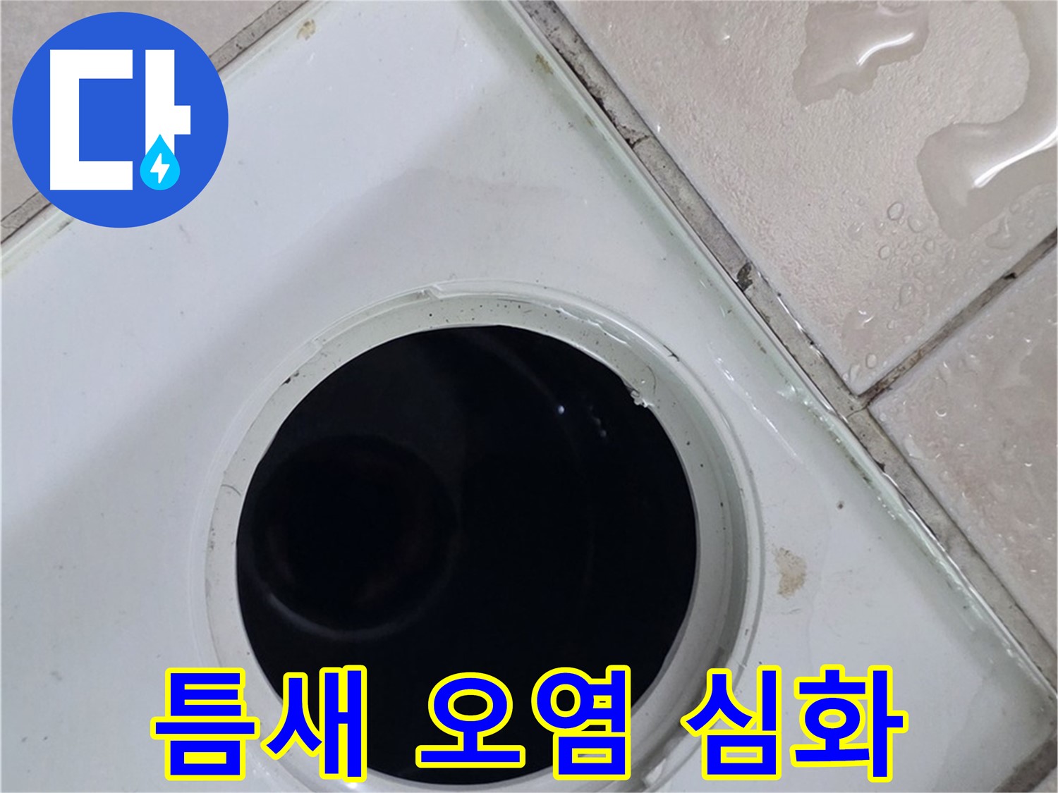 양주 백석 서광아침의빛아파트 욕실 배수구 주변 틈새 오염 심화 - 누수 원인을 확인합니다.