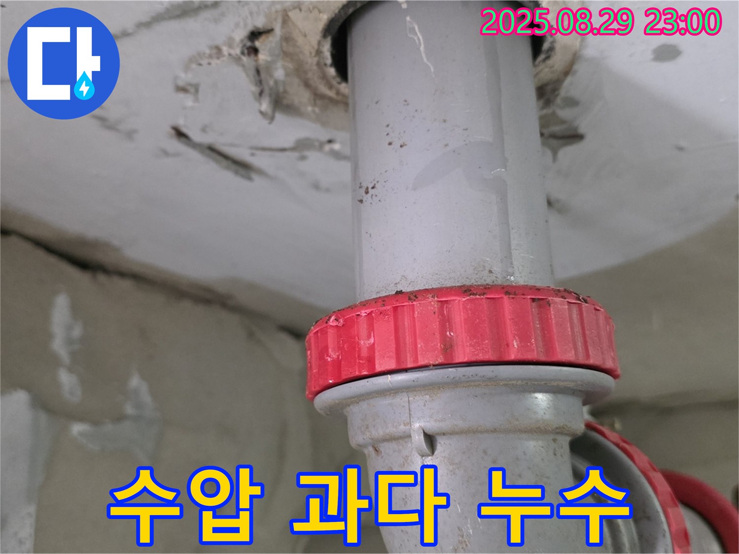 양주 백석 서광아파트 누수 - 윗집 배관 수압 과다로 인한 하수 배관 누수