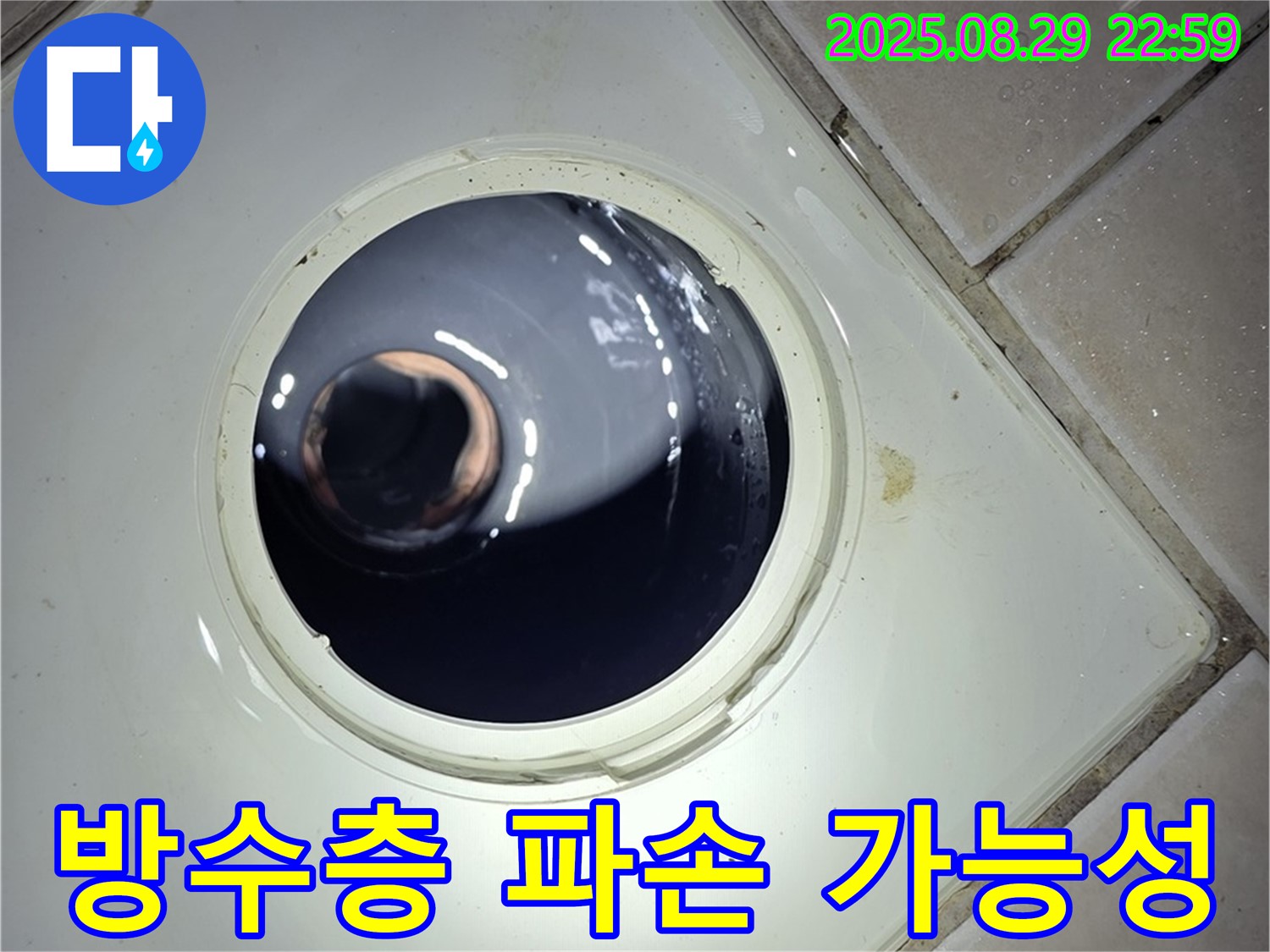 양주 백석 서광아파트 욕실 누수 - 하수구 주변 방수층의 파손 여부를 확인하여 누수 가능성을 진단합니다.