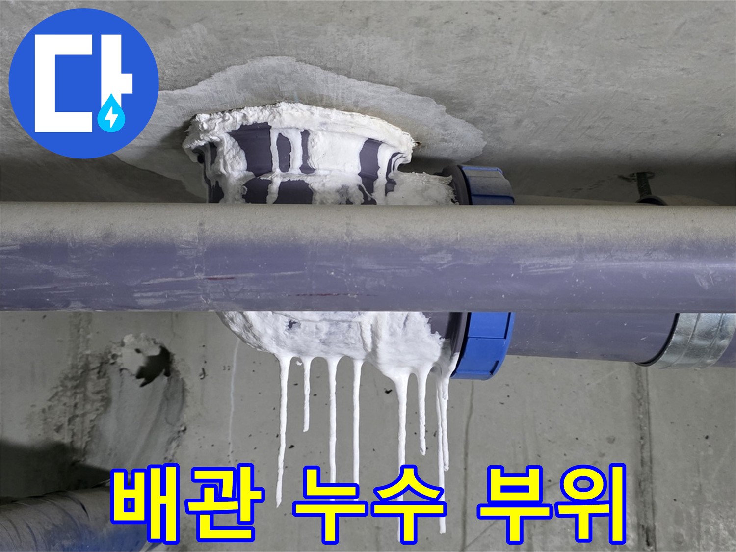 배관 누수 부위 - 문제 발생 지점을 명확하게 보여줍니다.