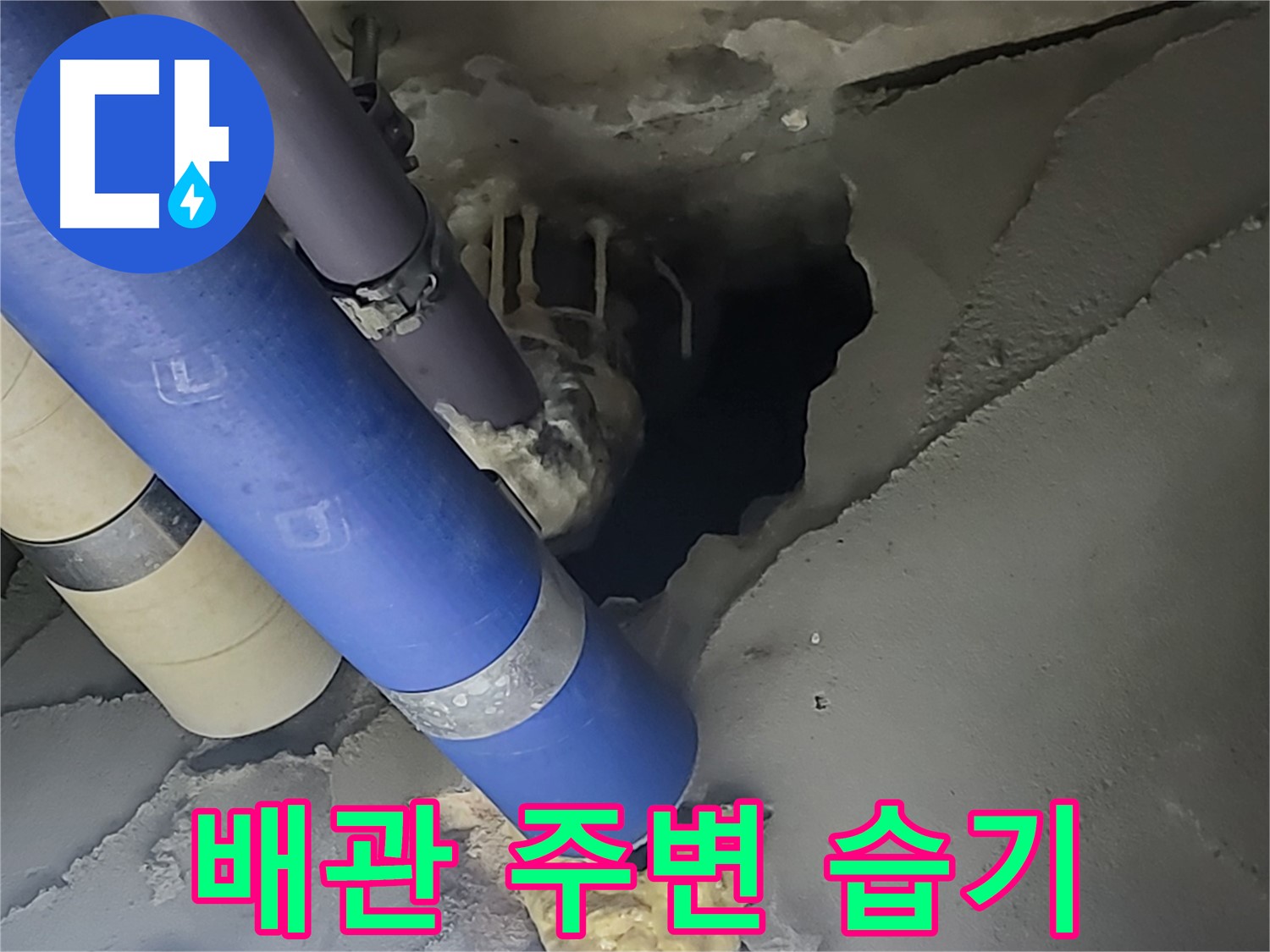 분당 운중동 산운마을 누수 - 배관 주변에 습기가 있는지 꼼꼼하게 확인하고 있습니다.