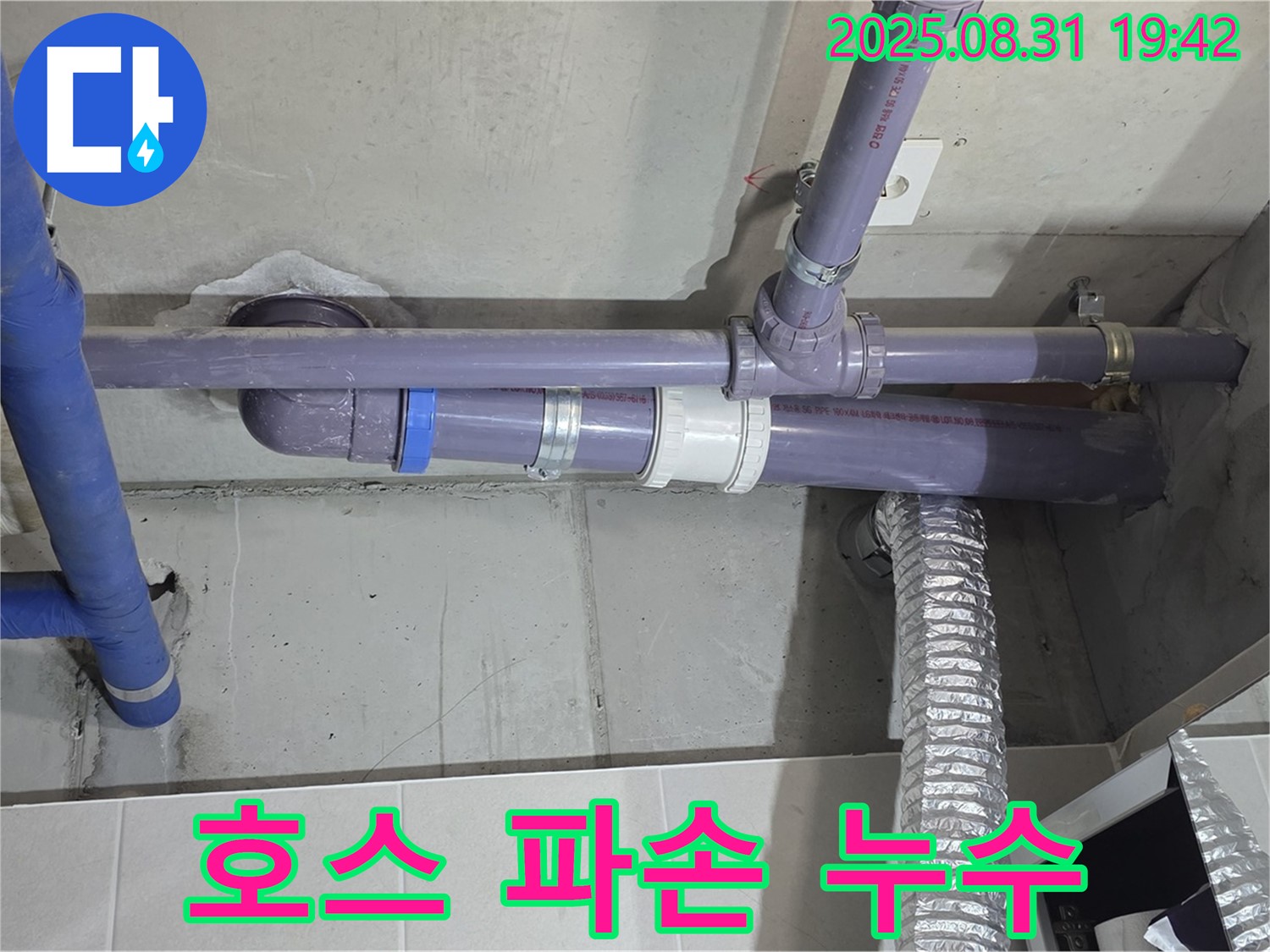 분당 운중동 산운마을 아파트 - 세탁기 배수 호스 연결 부위 파손 누수 - 누수 전문가가 꼼꼼하게 점검하고 해결했습니다.