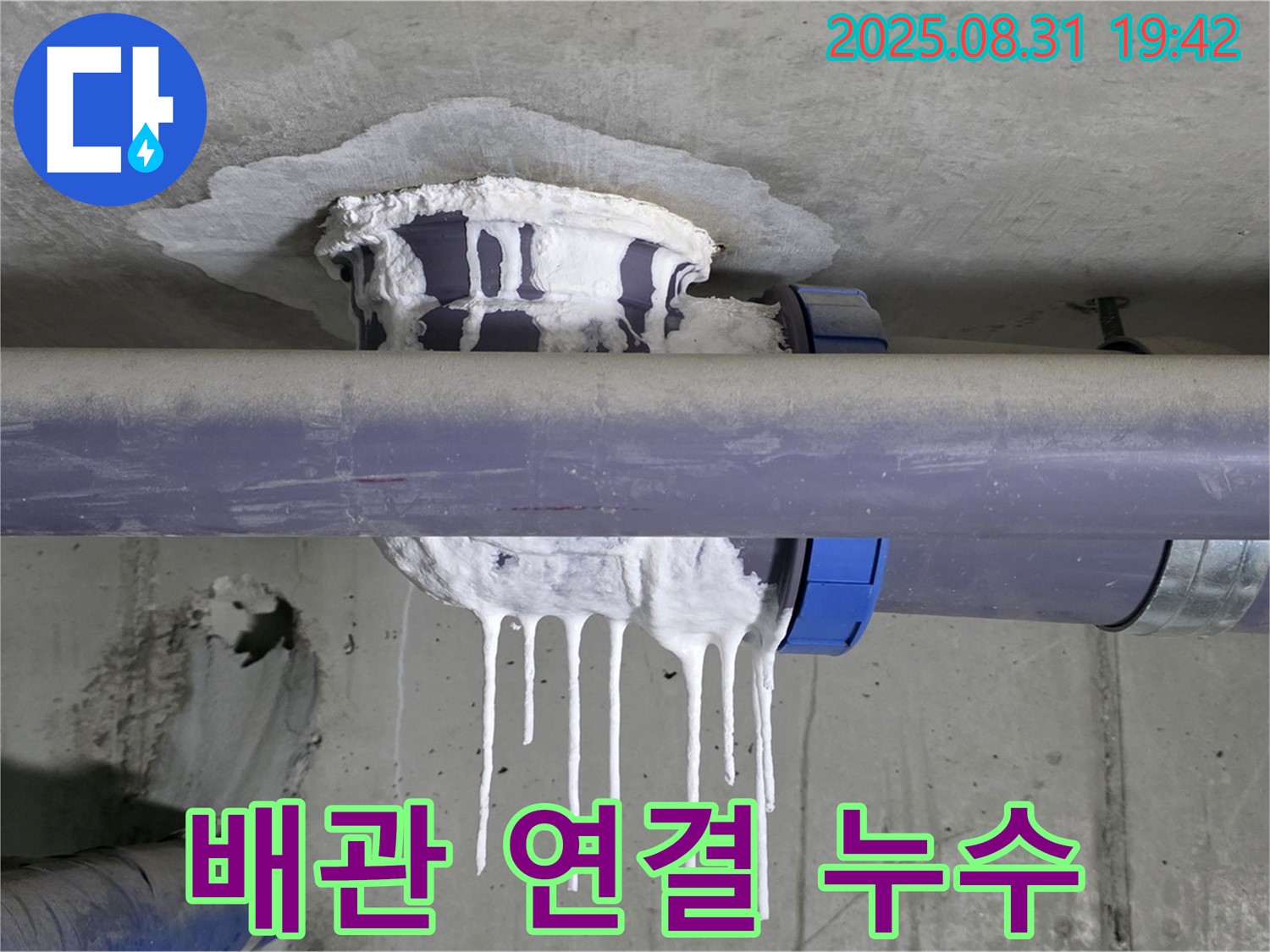 분당구 운중동 산운마을 아파트 배관 누수 - 배관 연결 부위에서 석회수가 뚝뚝 떨어지는 모습 - 완벽 해결 책임