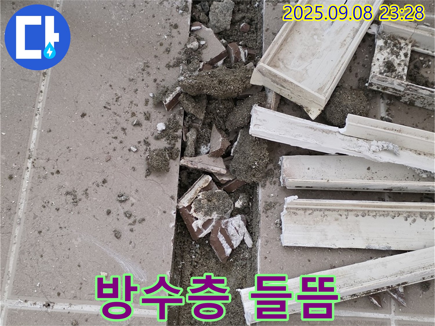 포천 일동기산베스트빌 아파트 욕실 누수 - 배수구 주변 방수층 들뜸 현상 발견