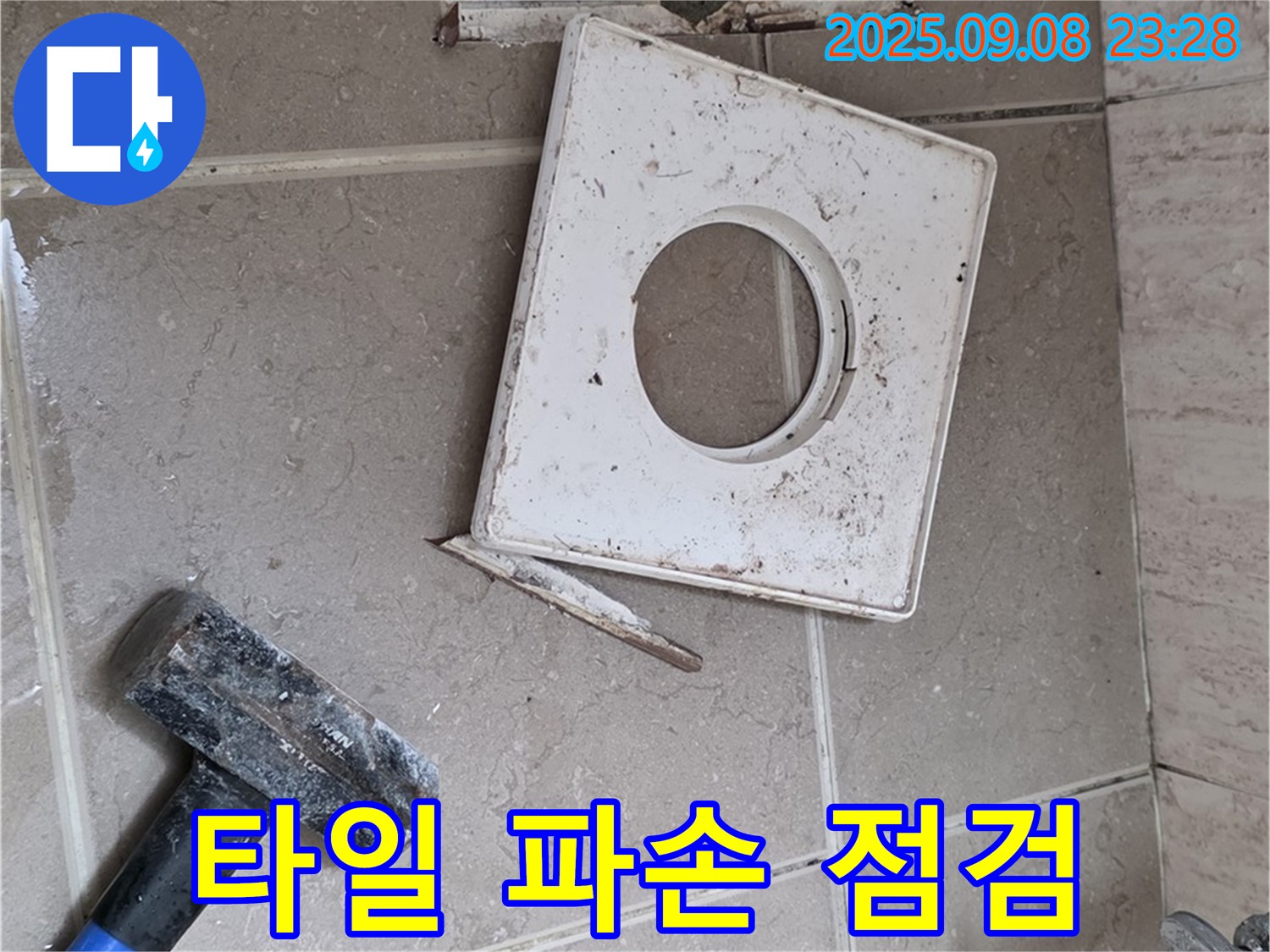 포천시 일동면 누수 - 배수구 주변 타일의 파손 상태를 꼼꼼하게 점검