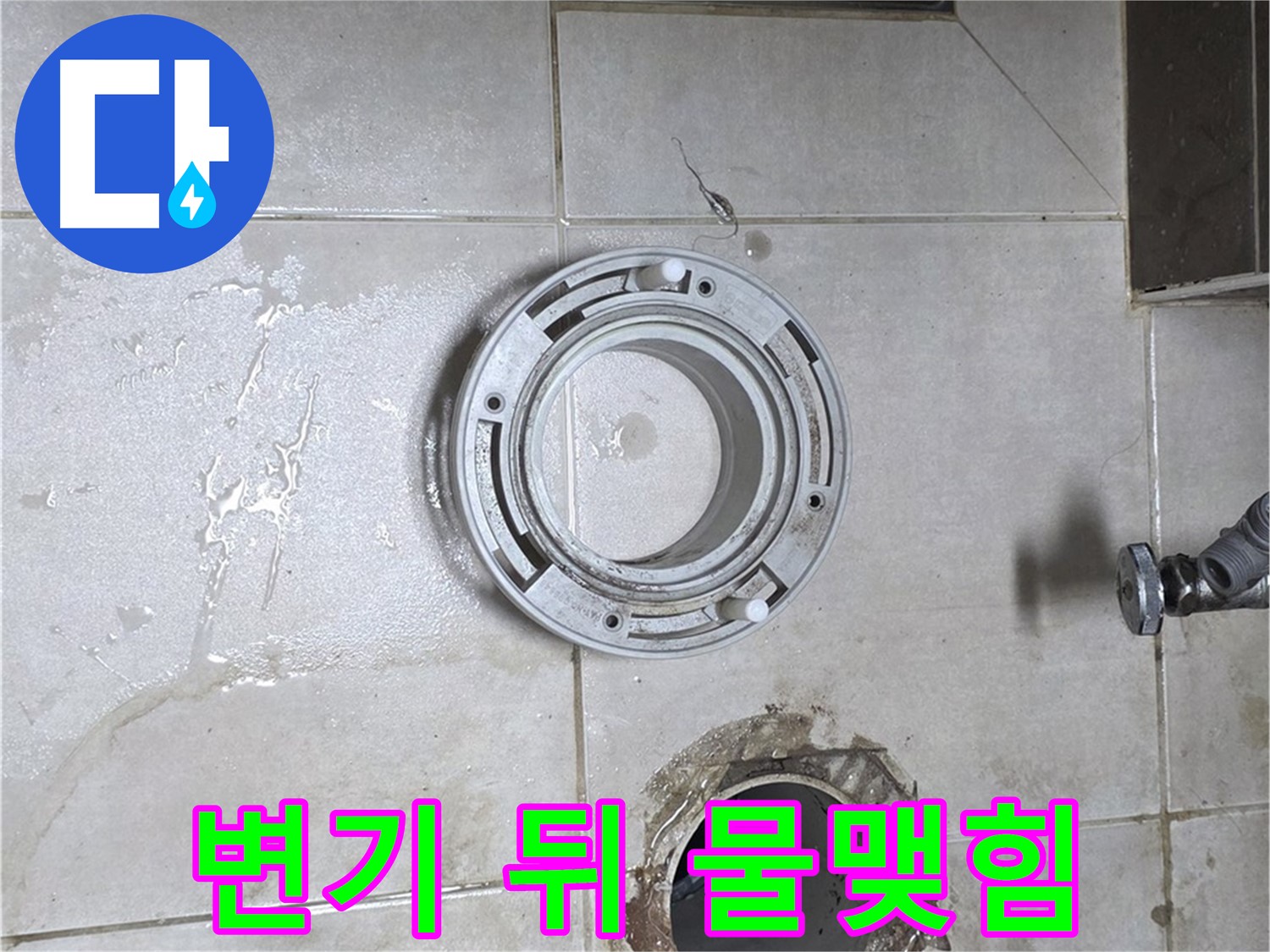 옥정동 율정마을 아파트 변기 누수 - 변기 뒤쪽에 물이 맺혀있는 모습