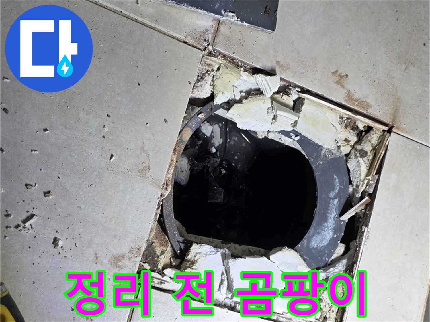 옥정동 율정마을13단지 욕실 누수 - 배수구 주변 정리 작업 시작 전 곰팡이와 물때의 습격