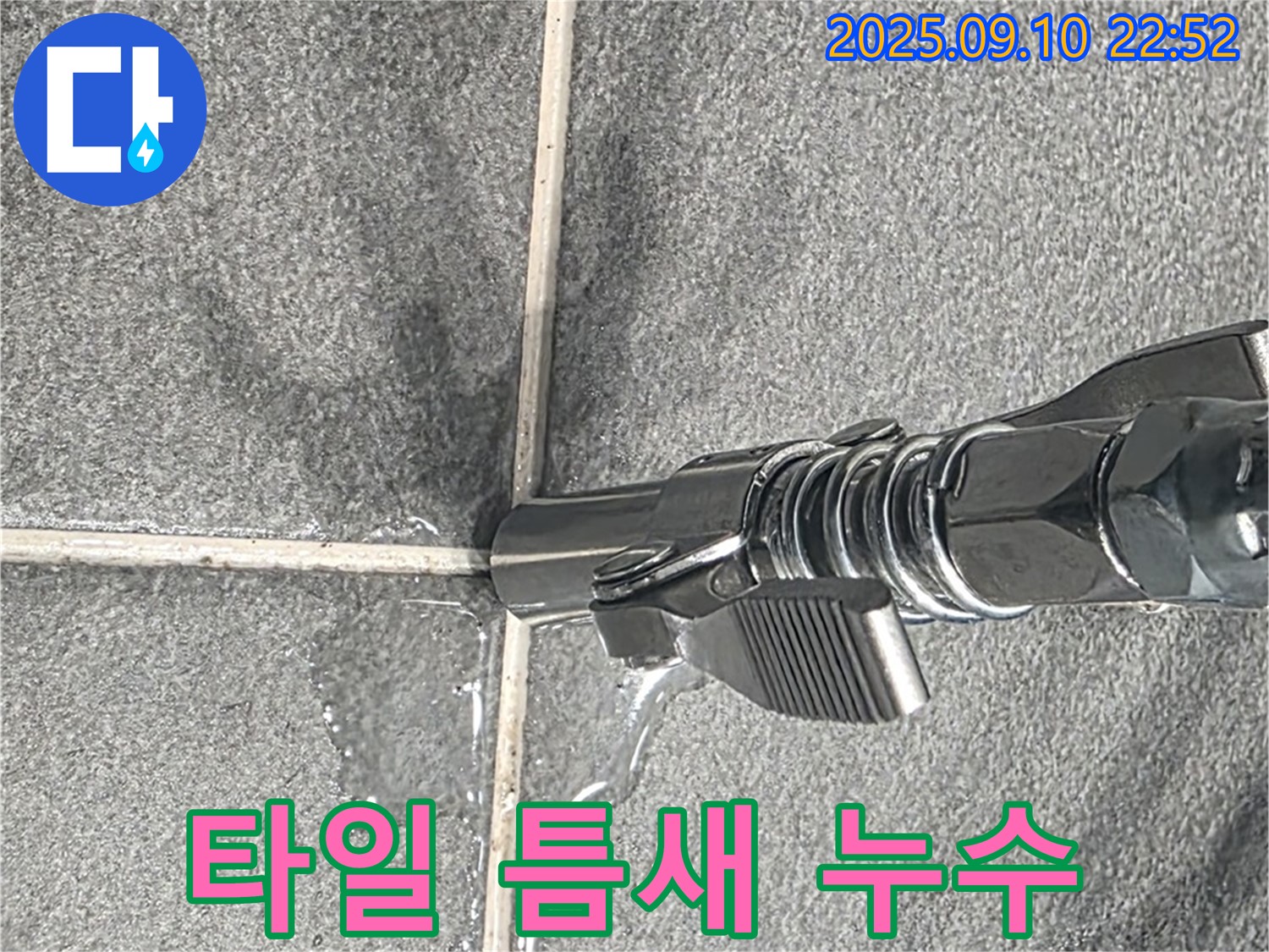 파주시 동패동 아파트 - 타일 틈새에서 누수가 발생한 모습입니다 - 꼼꼼한 점검으로 누수 원인을 파악하고 있습니다.
