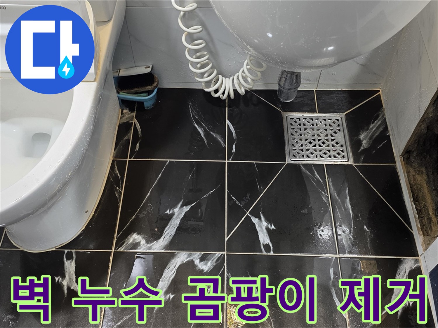 현대5차 욕실 누수 - 옆 벽 타일 주변 곰팡이 제거 및 청소 완료
