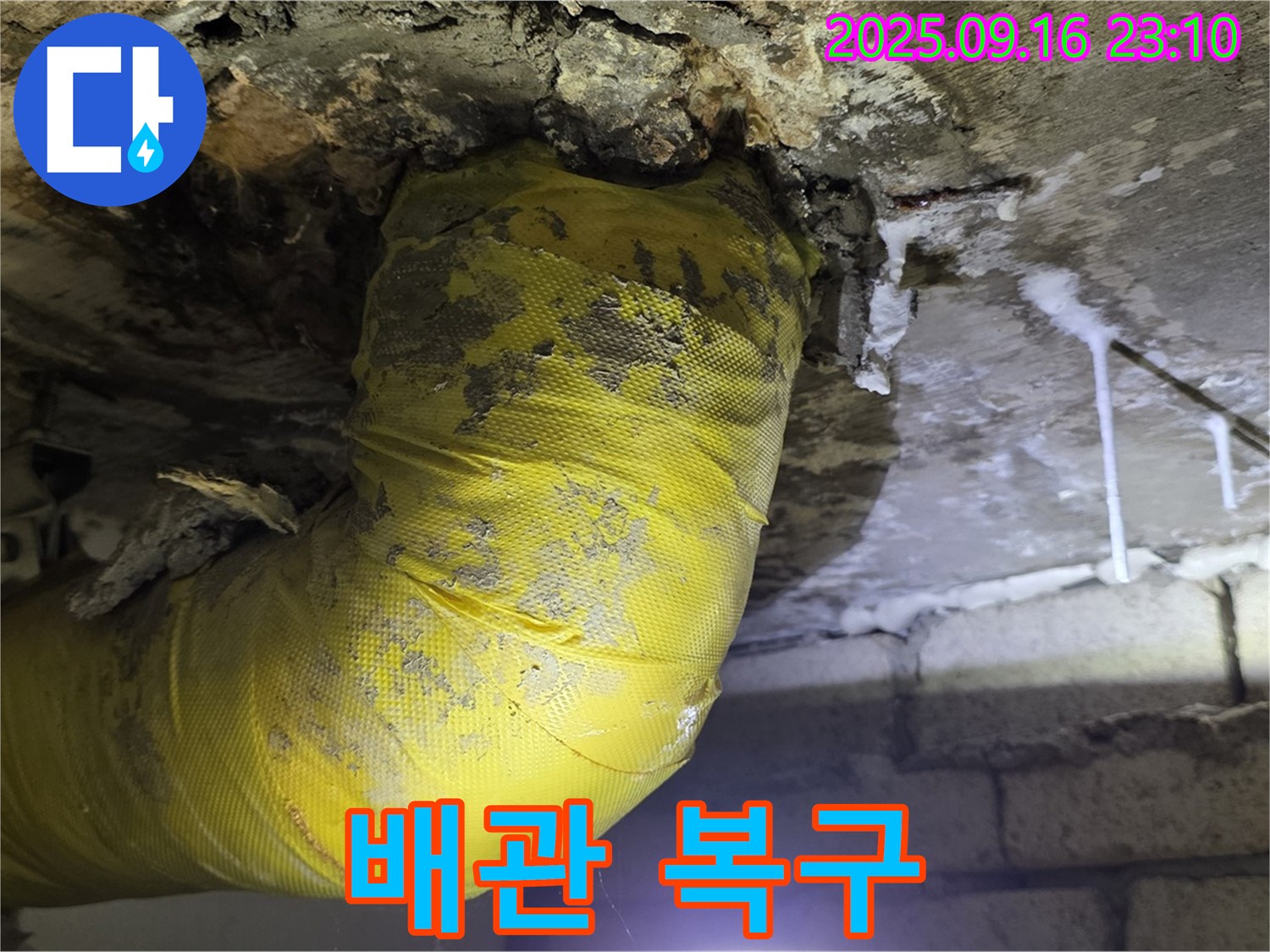 곰팡이와 오염으로 뒤덮인 하수 배관을 깨끗하게 복구한 모습 - 쾌적한 환경을 되찾았습니다.