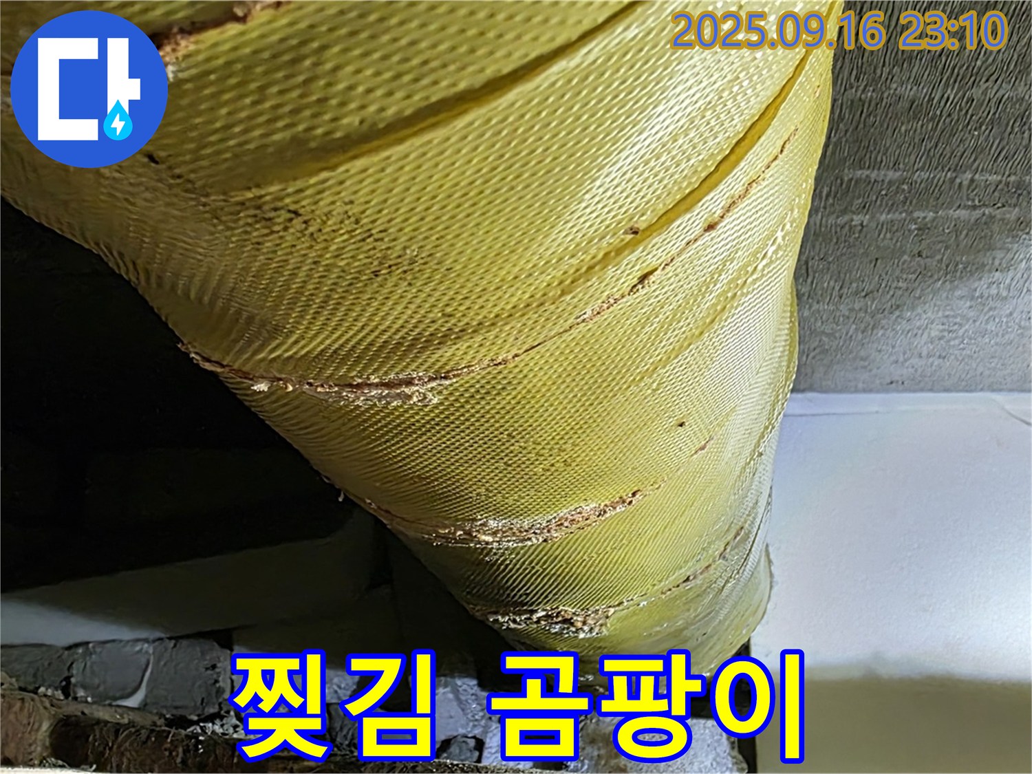 배관 보온재의 심한 찢김과 곰팡이 발생 - 건강과 난방 효율에 악영향