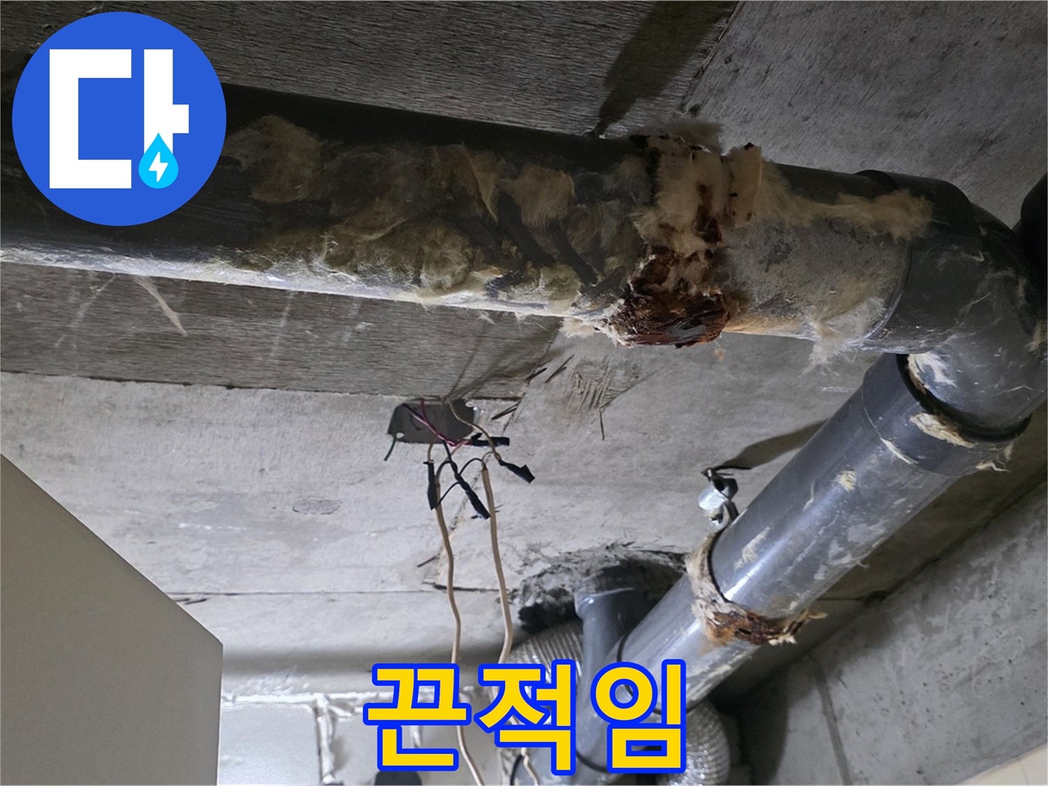 새절역 현대아파트 누수 - 낡은 테이프 오수 배관 연결 부위 누수 - 끈적임