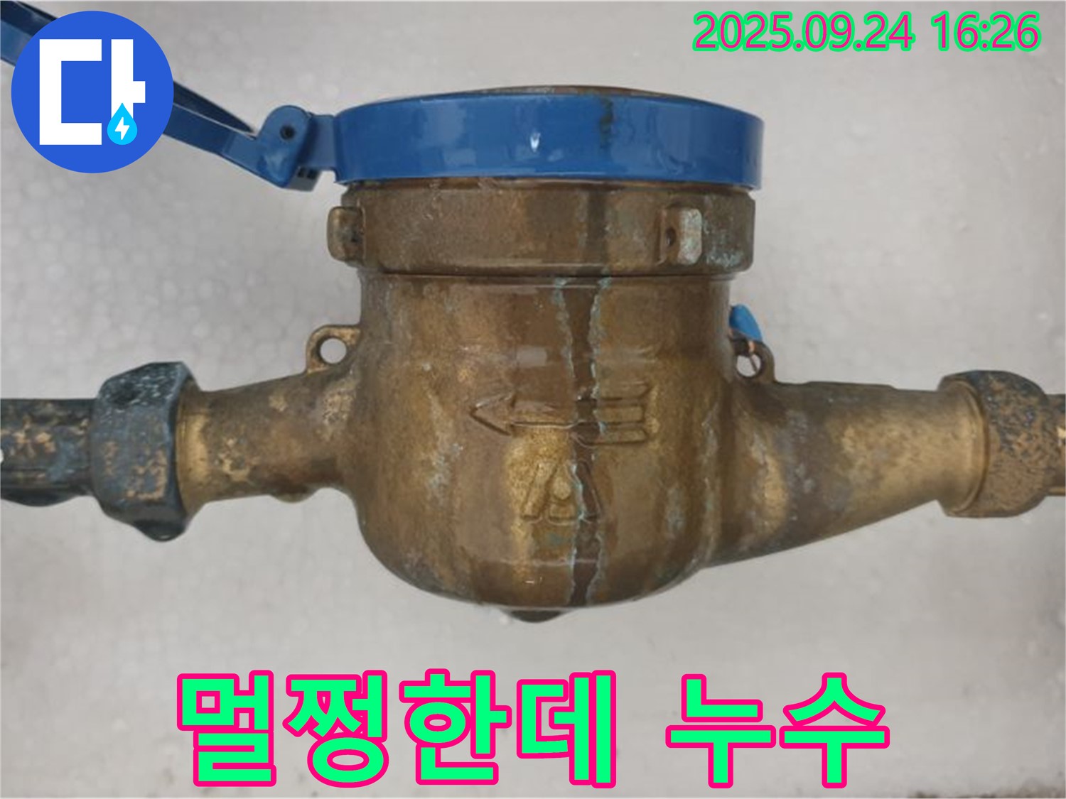 공릉동 수도 계량기 외관은 멀쩡하지만 누수 발생 - 겉으로 보기에는 괜찮아 보이는 계량기에서 누수가 발생하는 이미지입니다.