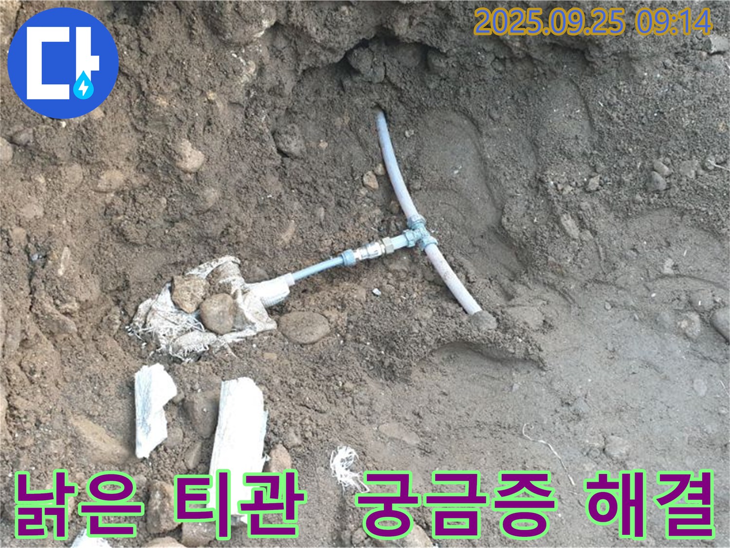 양주시 백석읍 복지리 누수 - 고객에게 낡은 티(T)관의 누수 문제에 대해 친절하게 상담하는 모습입니다.