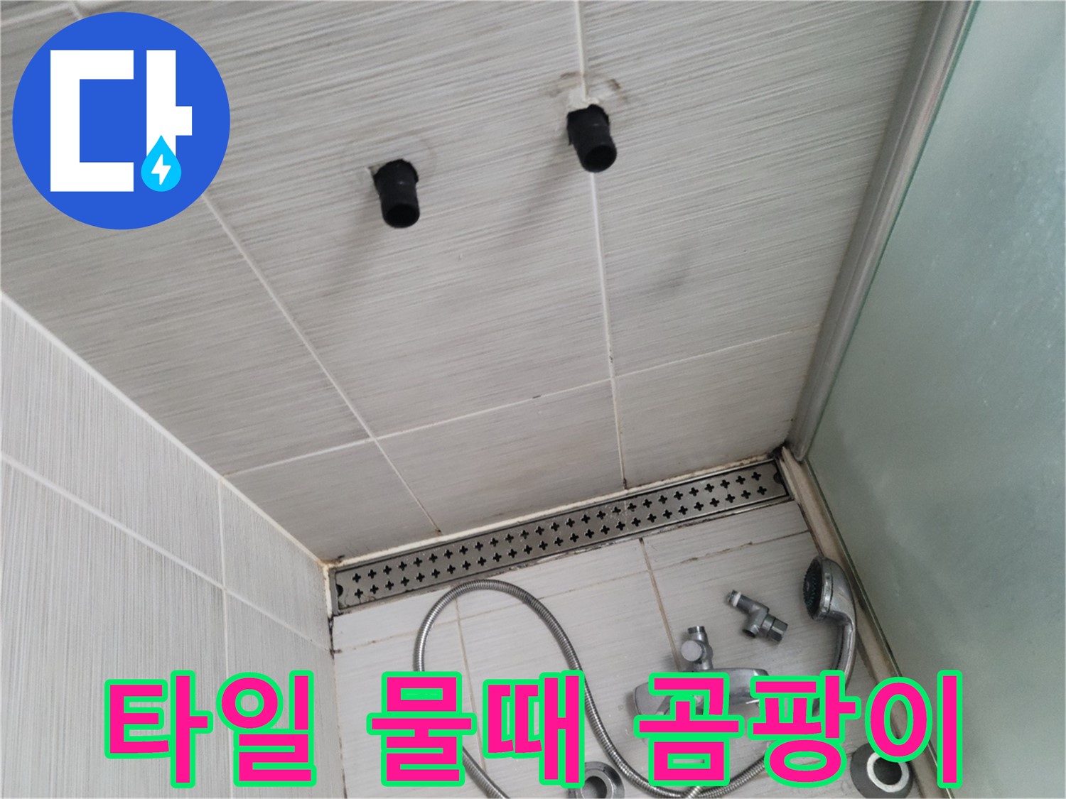 동두천 신창비바 - 샤워기 주변 타일의 물때와 곰팡이 - 보기 싫은 오염의 흔적