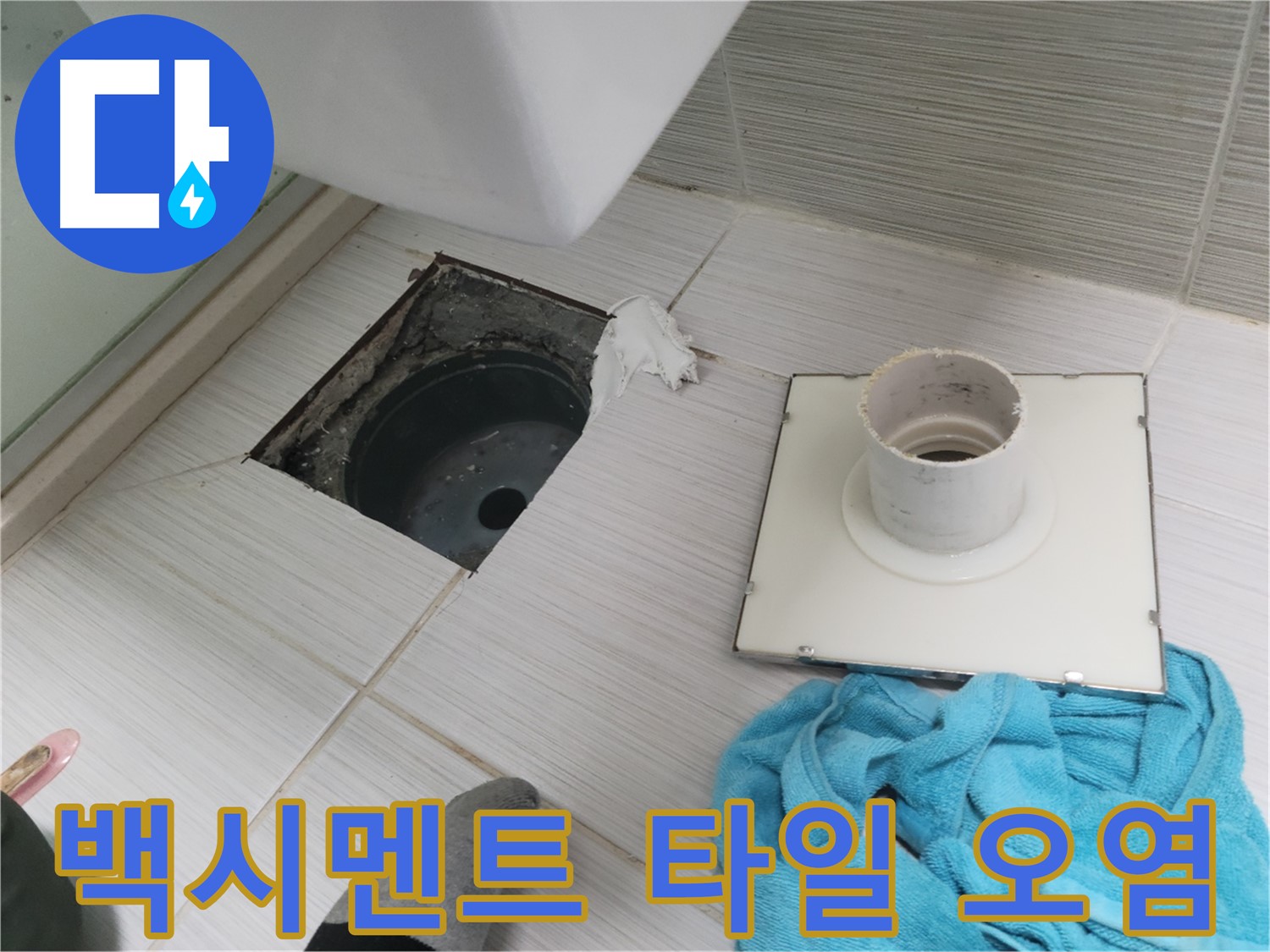 동두천 화장실 배수구 주변 백시멘트 손상 및 타일 틈새 오염 확인 - 누수