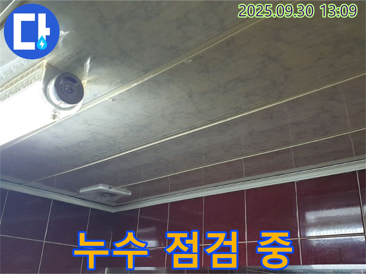 덕도리 SMC 천장 누수 점검 중 - 누수탐지 전문가가 꼼꼼하게 누수 지점을 확인하고 있습니다.