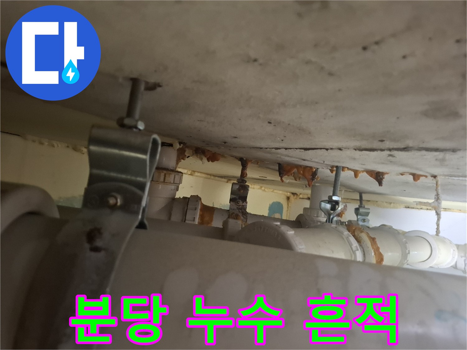 분당 봇들마을 아파트 - 배관 연결 부위 누수 흔적, 긴급 보수 진행