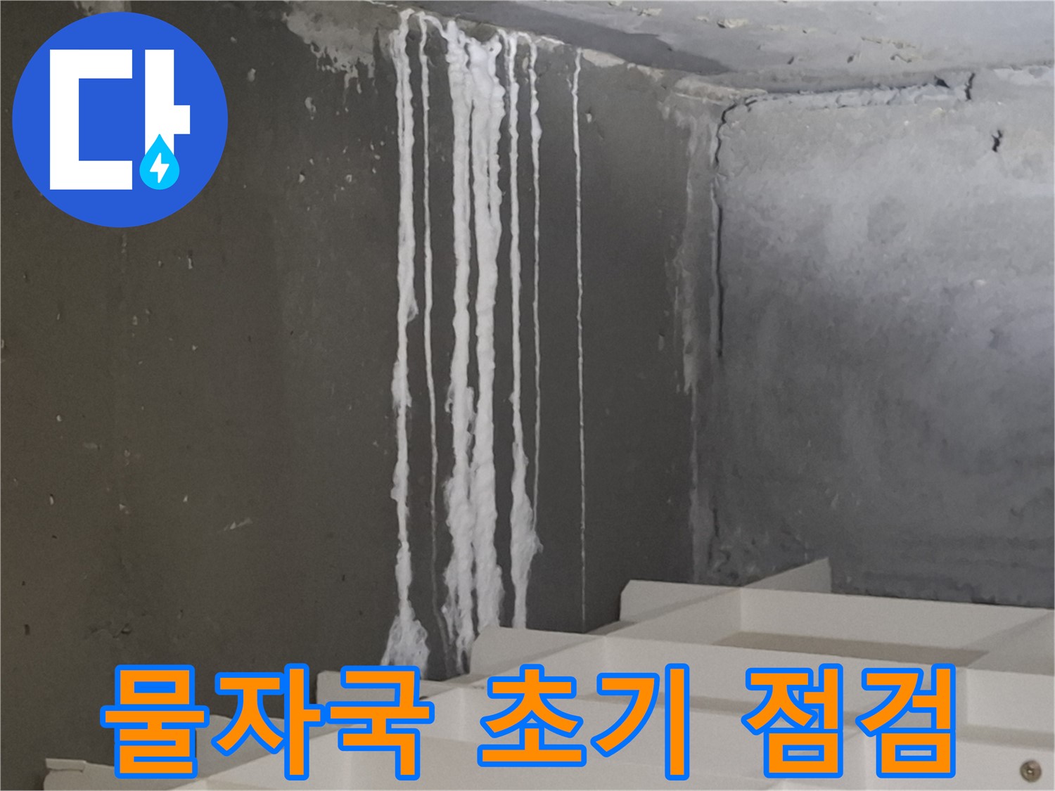 분당구 삼평동 아파트 누수 - 계단 '하얀 물자국' 누수, 누수 진행 중일 수 있으니 초기 점검이 필수입니다.