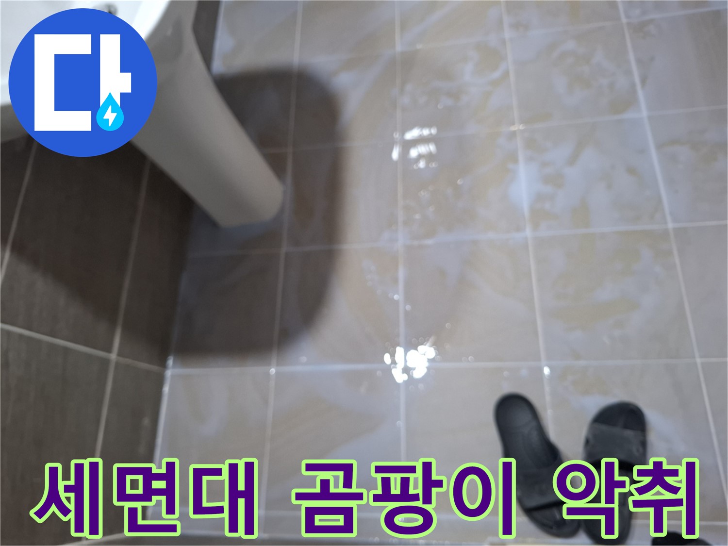 성남 봇들마을2단지 세면대 누수 - 타일 틈새에 검은 곰팡이가 피어 있고 악취가 나는 누수