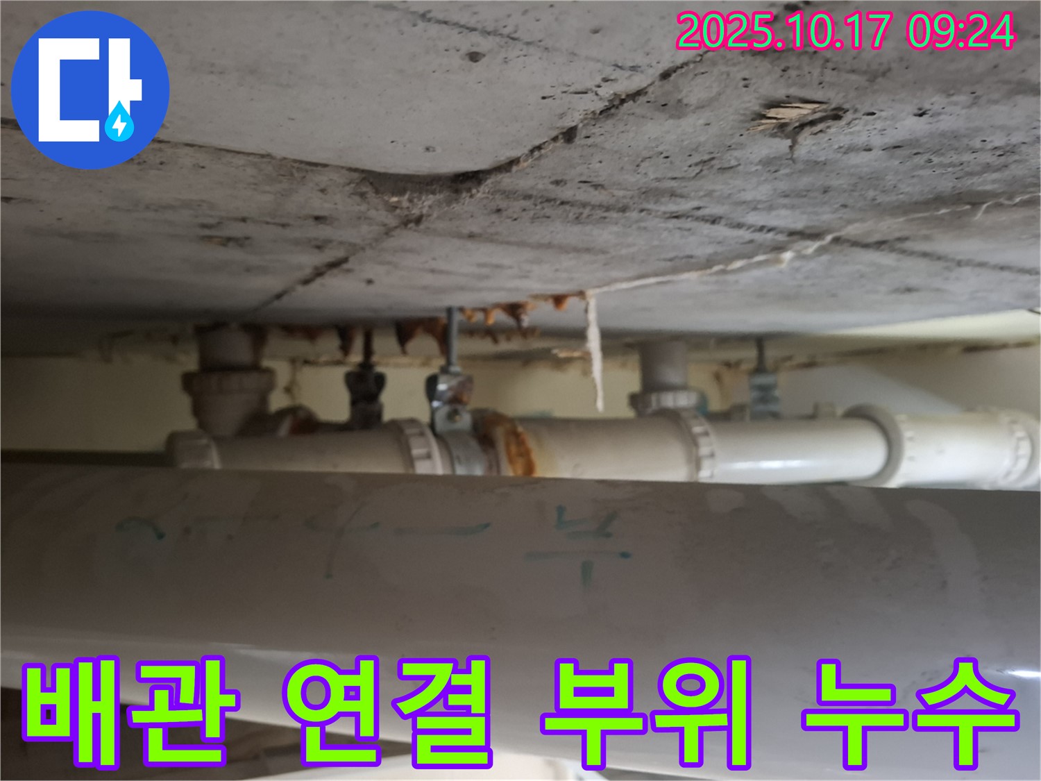 성남 분당 삼평동 봇들마을 아파트 - 천장 배관 연결 부위 누수 의심