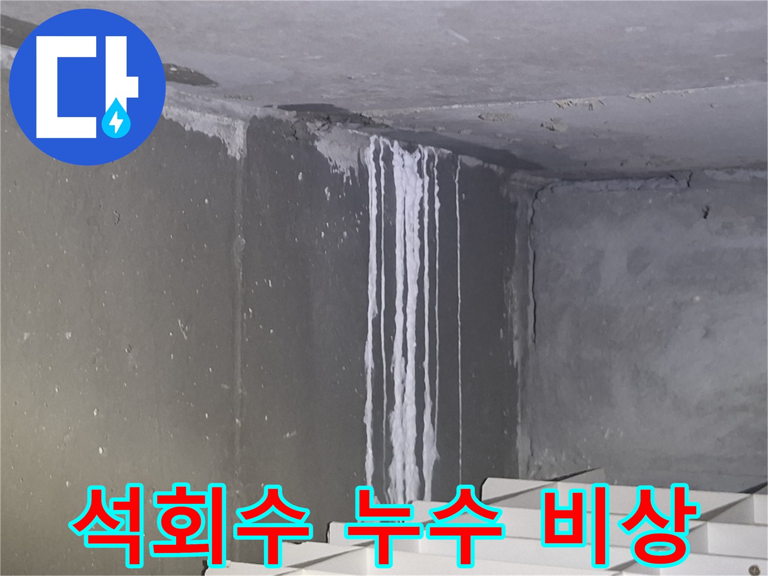 판교로 393 건물 벽 누수 - 석회수 누수로 건물 손상 우려