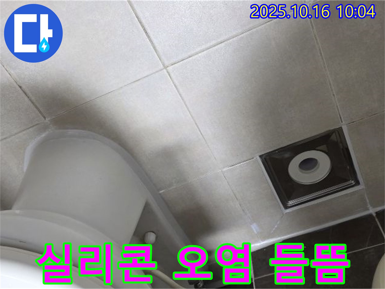 양주 옥정동 율정마을 화장실 누수 - 변기 옆 타일 틈새 실리콘 오염 및 들뜸으로 인한 누수