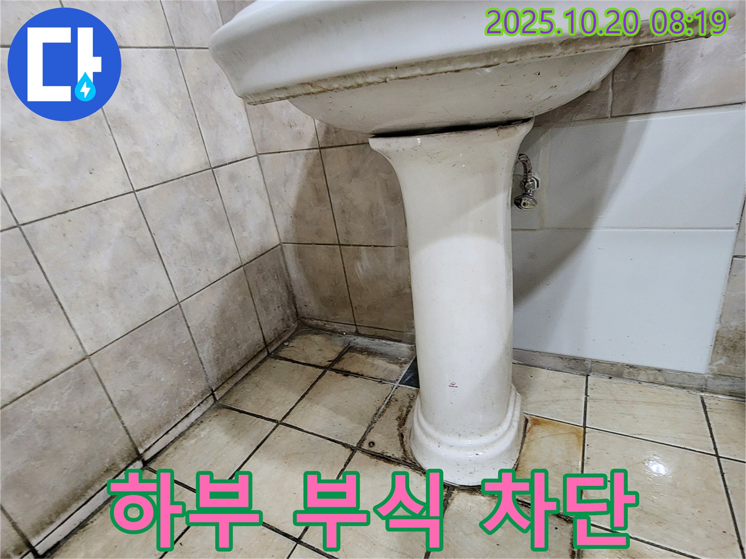 양주시 장흥면 석현리 세면대 하부 - 세면대 하부의 부식과 누수를 완벽하게 차단하는 공사를 진행하는 모습입니다.