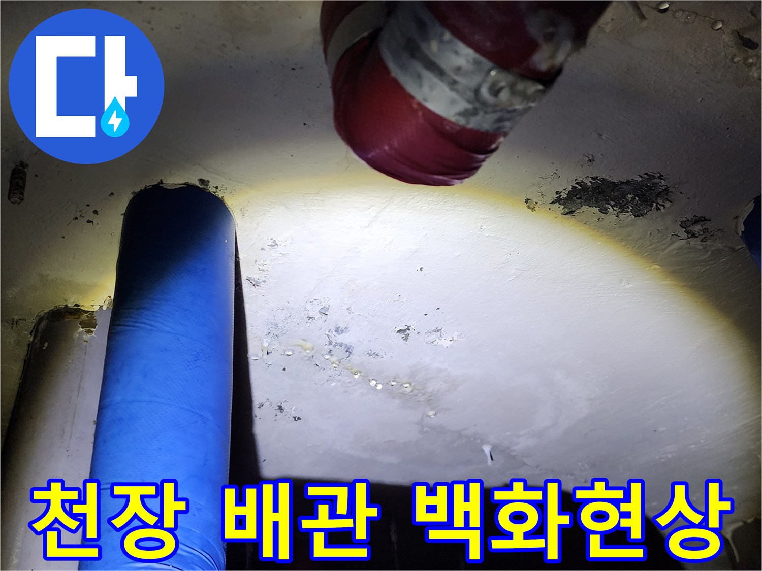양주시 장흥면 천장 배관 주변의 하얀색 석회 고드름 현상