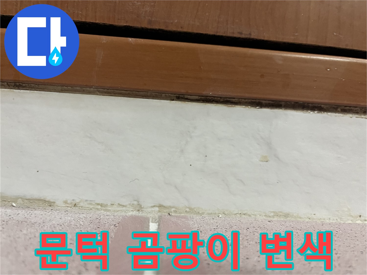 형제맨션빌 누수 - 문턱 주변 타일 틈새 곰팡이와 백시멘트 변색