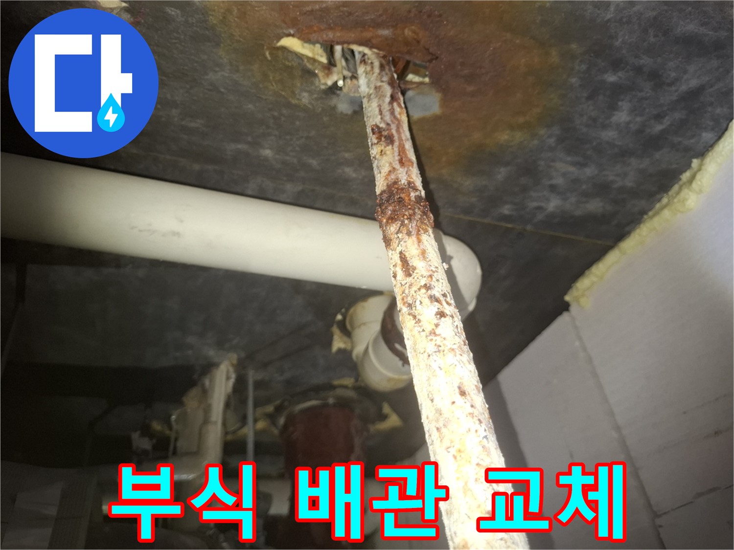 수원 신풍동에서 낡고 부식된 철 배관을 새 배관으로 교체하고 있습니다 - 꼼꼼한 시공으로 누수 문제를 해결합니다.