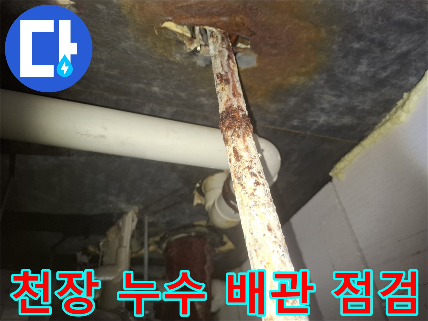 수원 팔달구 누수 현장에서 천장 누수 발생 시 배관 점검의 중요성을 강조하고 있습니다 - 꼼꼼한 배관 점검으로 누수 원인을 파악합니다.