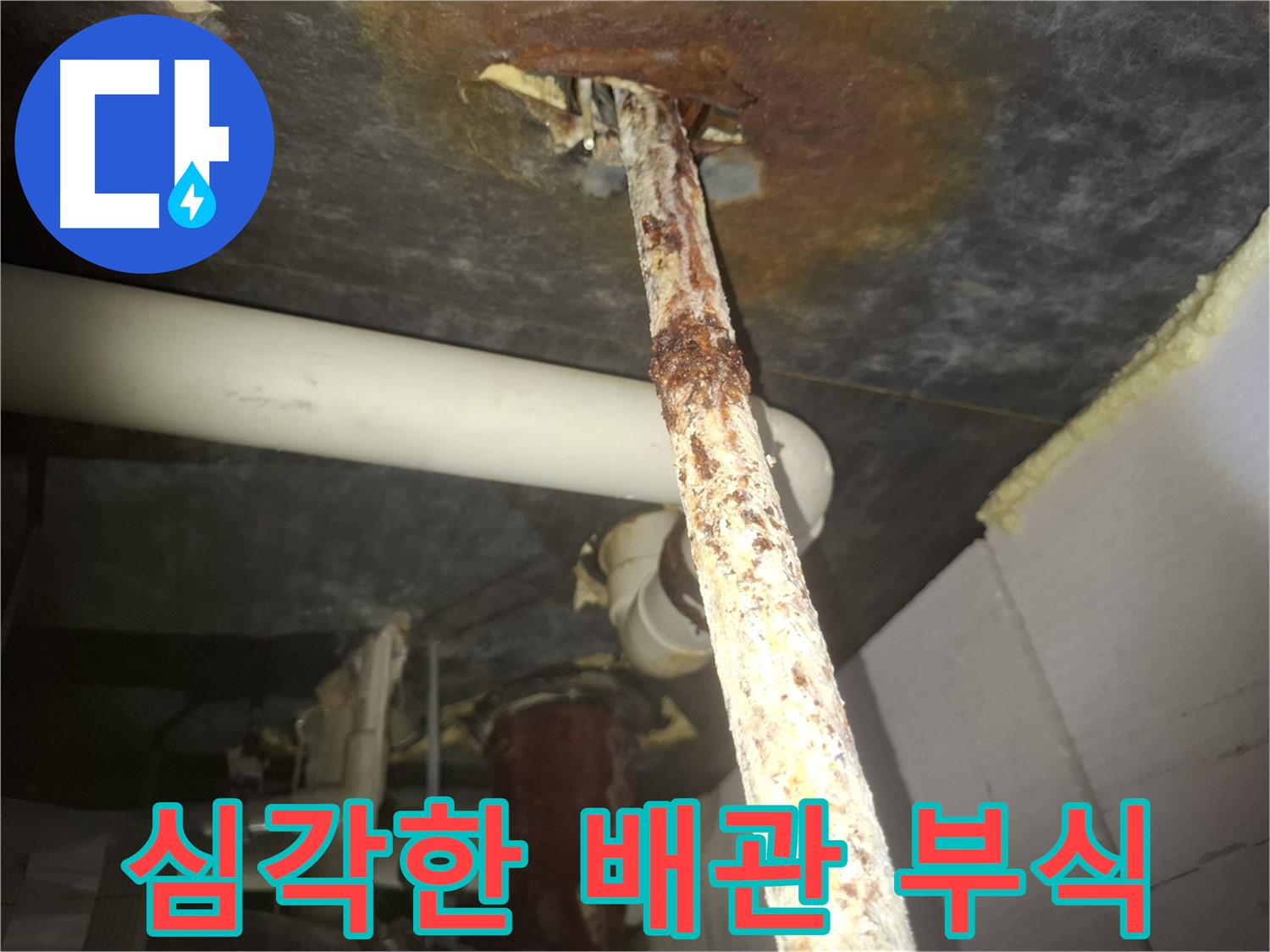 수원 팔달구 신풍동 누수 현장에서 심각하게 부식된 배관을 보여줍니다 - 부식은 누수의 가장 흔한 원인 중 하나입니다.