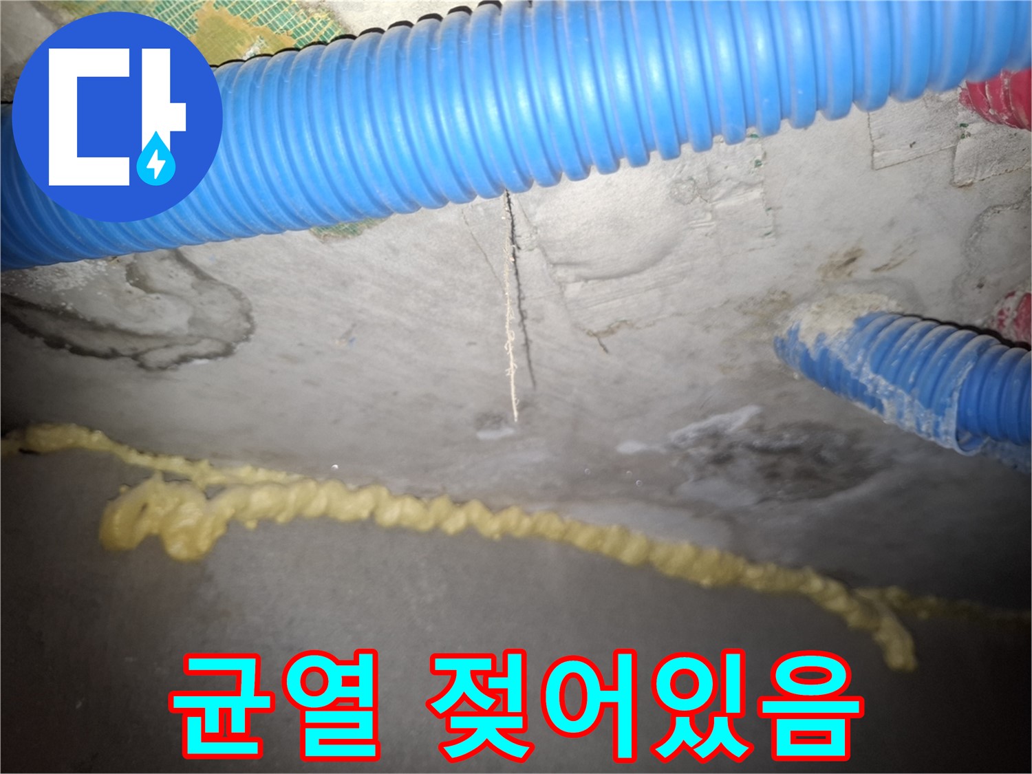 천장 균열 부위 젖어있음 - 누수 진행 중 확인 - 신풍동 누수