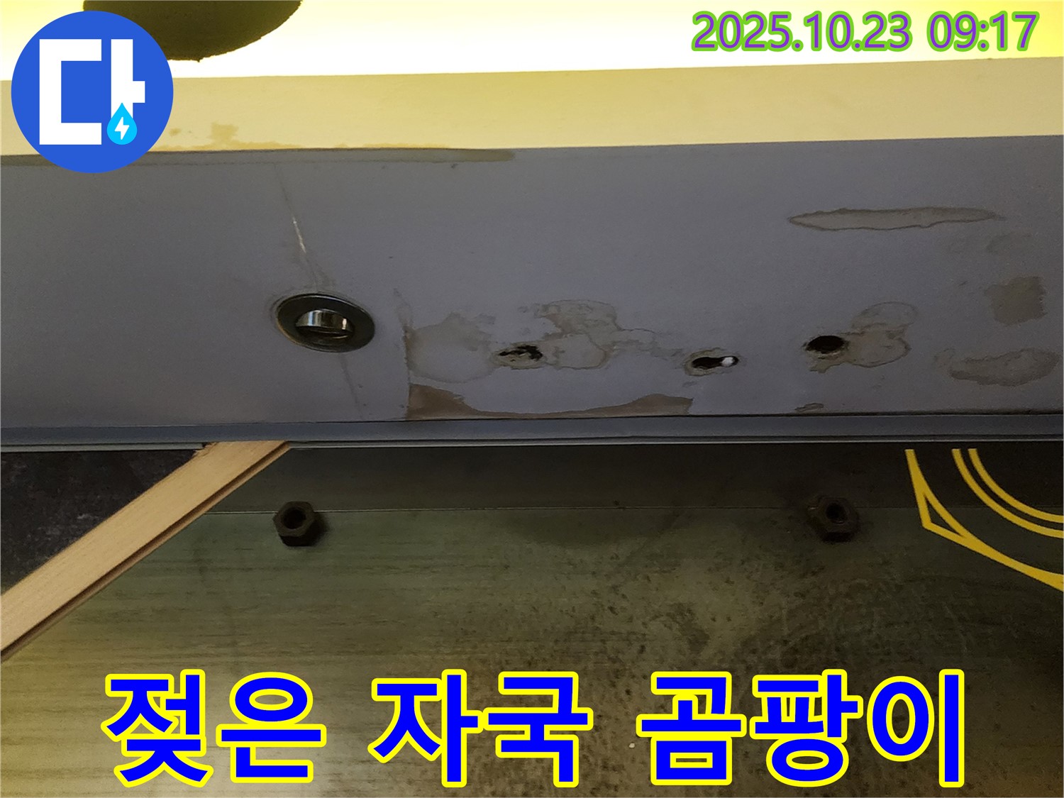 양주 도하리 천장 석고보드 누수 - 젖은 자국과 곰팡이가 발생한 모습입니다.