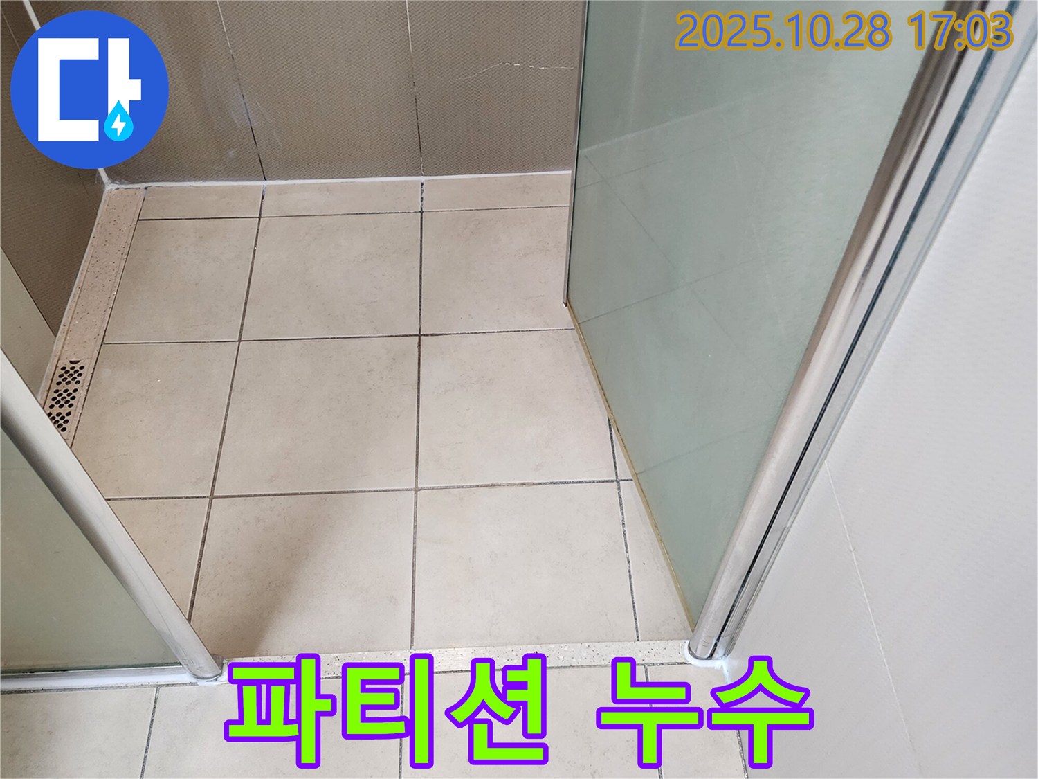 샤워 파티션 주변 누수 - 틈새를 통한 물 스며듦으로 인한 누수 발생