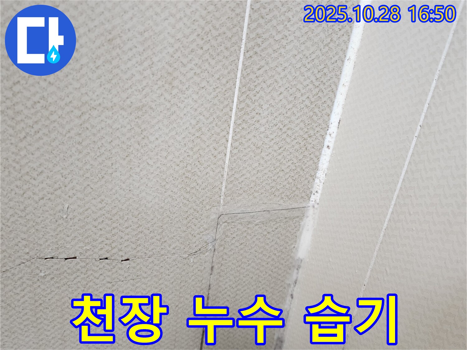 양주시 유양동 천장 누수 - 천장에 습기가 찬 모습을 보여주는 사진입니다. 누수의 가능성을 시사합니다.