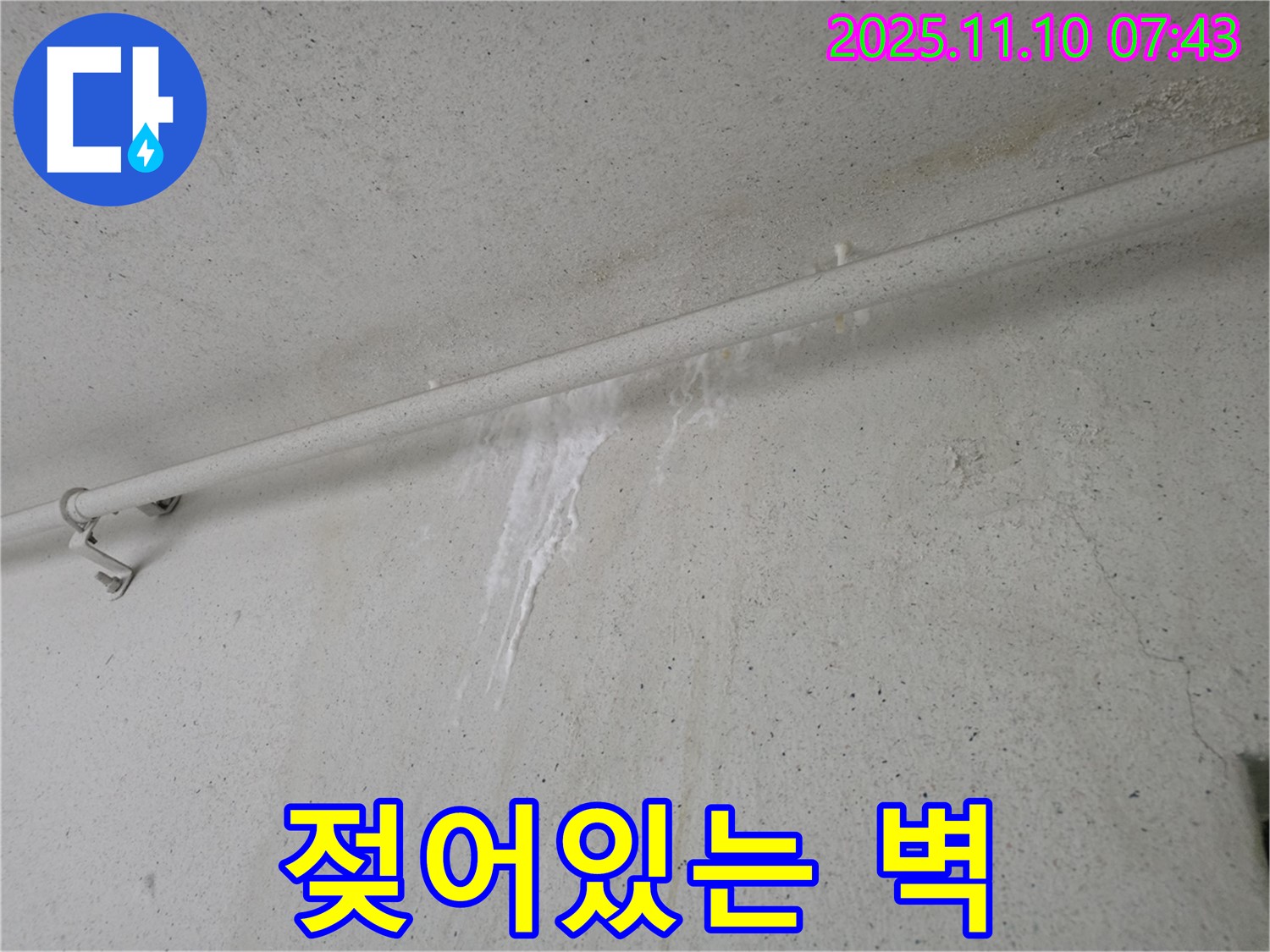 젖어있는 벽 - 안양 만안구 안양동 초원맨션에서 누수탐지 전문가가 젖어있는 벽을 발견하고 누수 여부를 확인하고 있습니다.