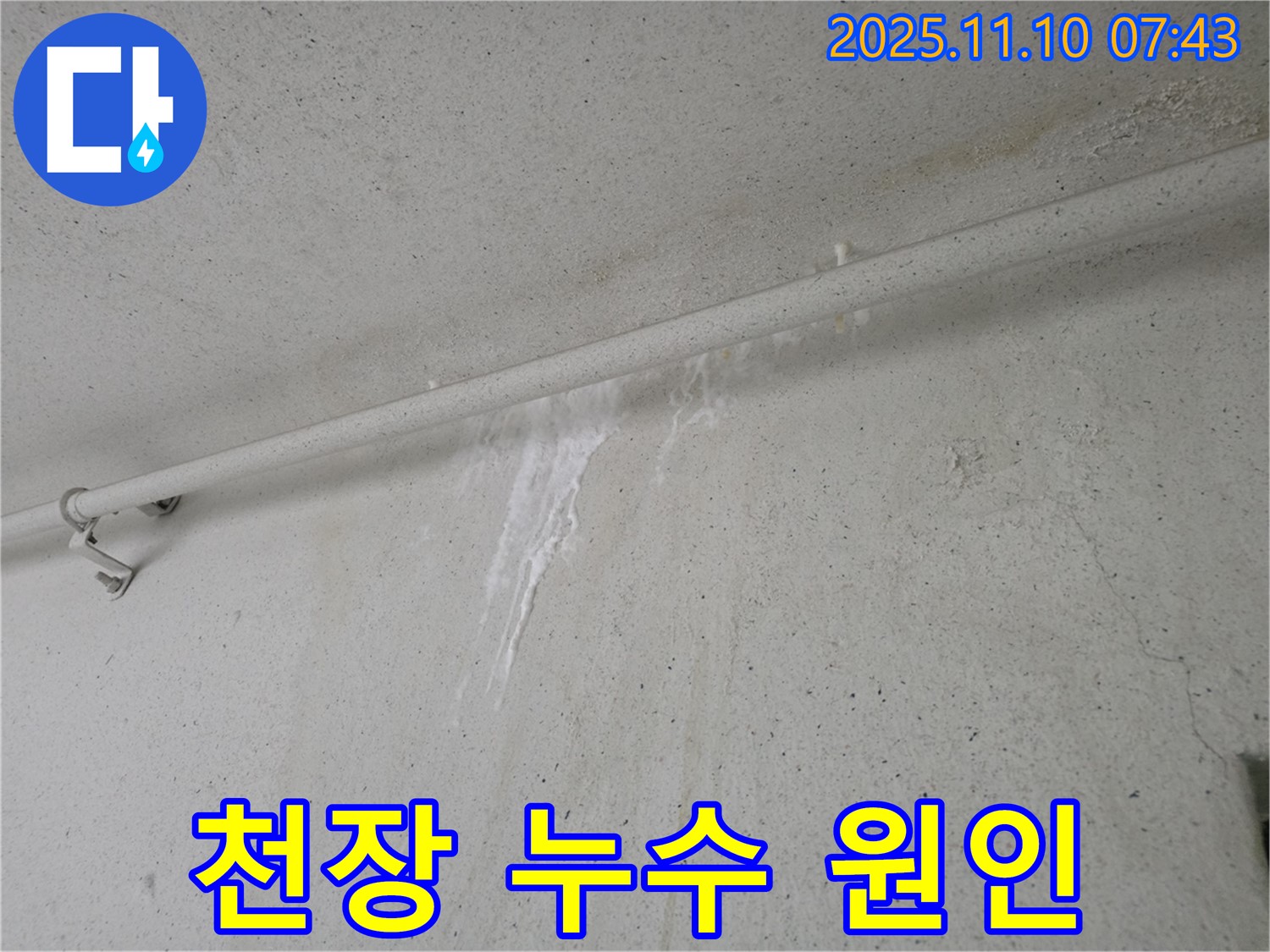 천장 누수 원인 파악 - 안양 만안구 양화로 초원맨션에서 누수탐지 전문가가 천장 누수의 원인을 찾기 위해 꼼꼼하게 점검하고 있습니다.