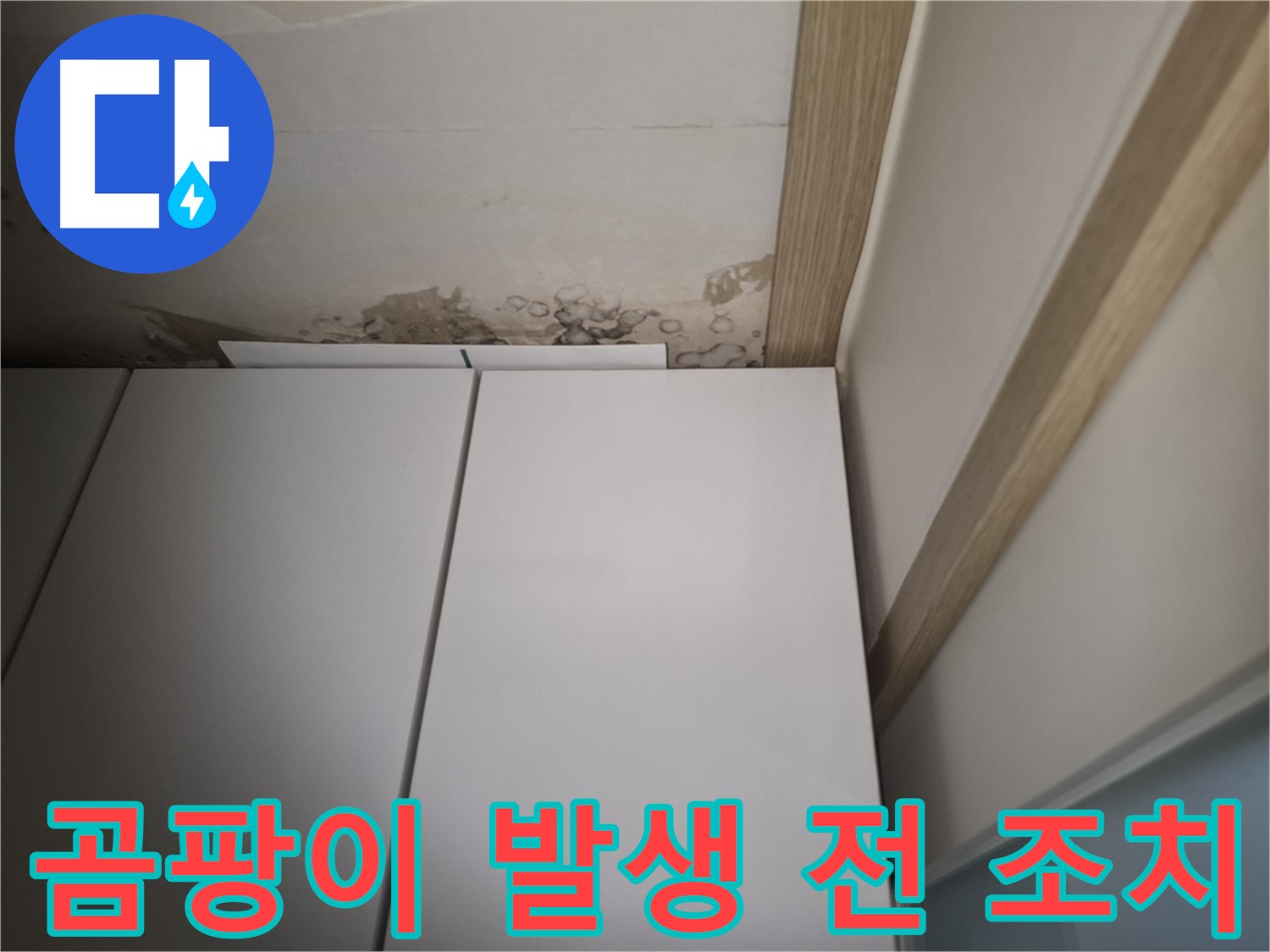 장 위 천장에 얼룩과 함께 곰팡이가 발생하기 직전의 모습입니다.