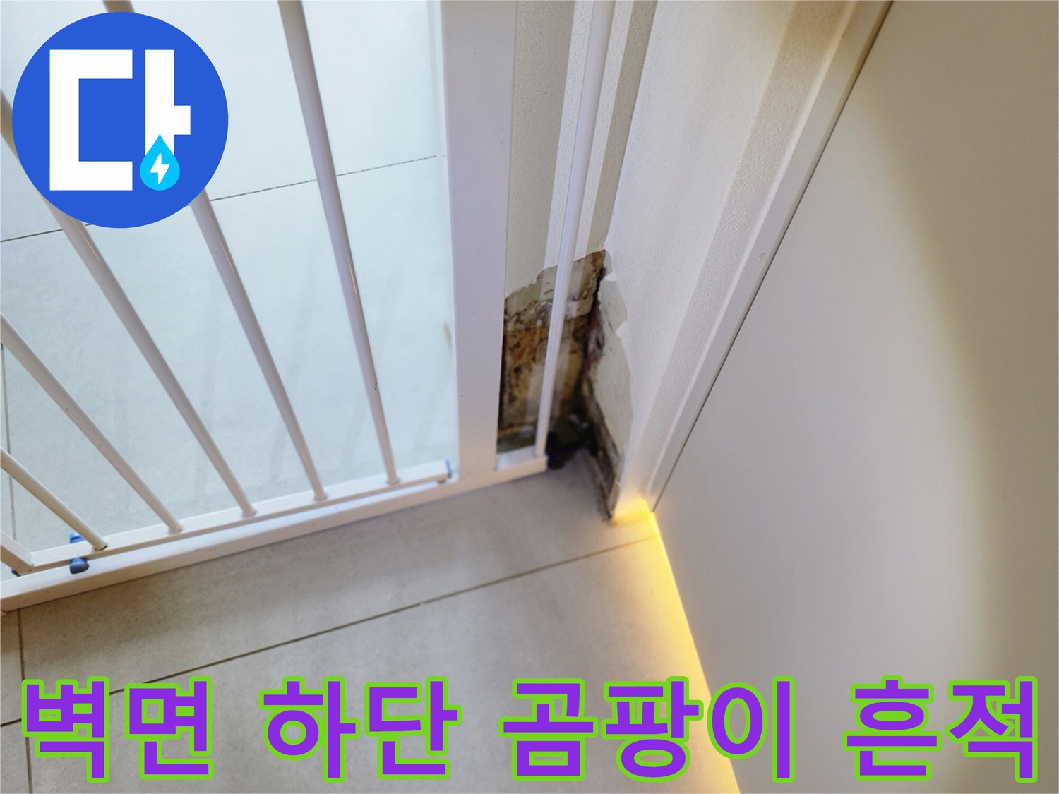 포천 내촌면 현장 - 벽지 하단부에 발생한 거뭇한 곰팡이와 습기 오염 상태